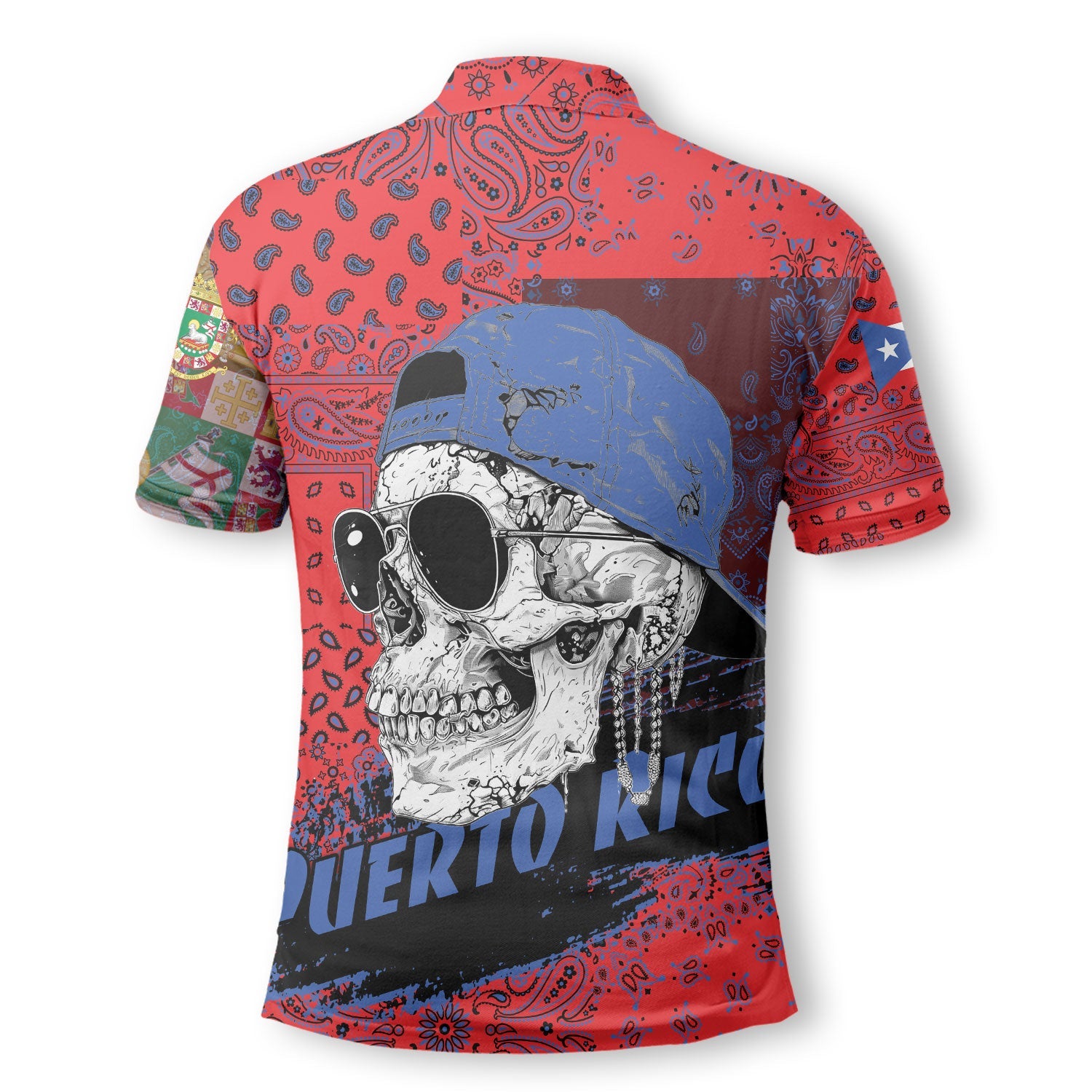 Puerto Rico Polo Shirt Paisley Flag And Skull Style 3