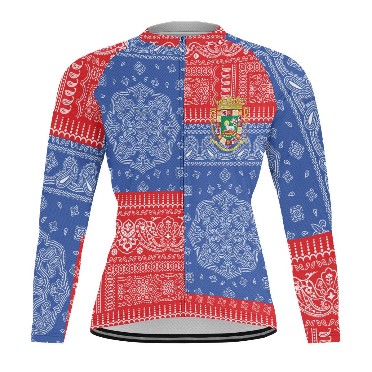 Puerto Rico Raglan Men Cycling Jersey Long Sleeve Flag And Paisley Basic Style 1