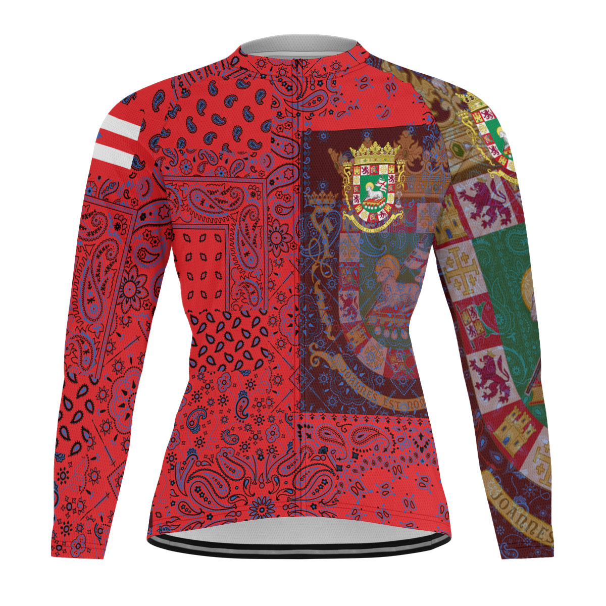 Puerto Rico Raglan Men Cycling Jersey Long Sleeve Paisley Flag And Skull Style 1