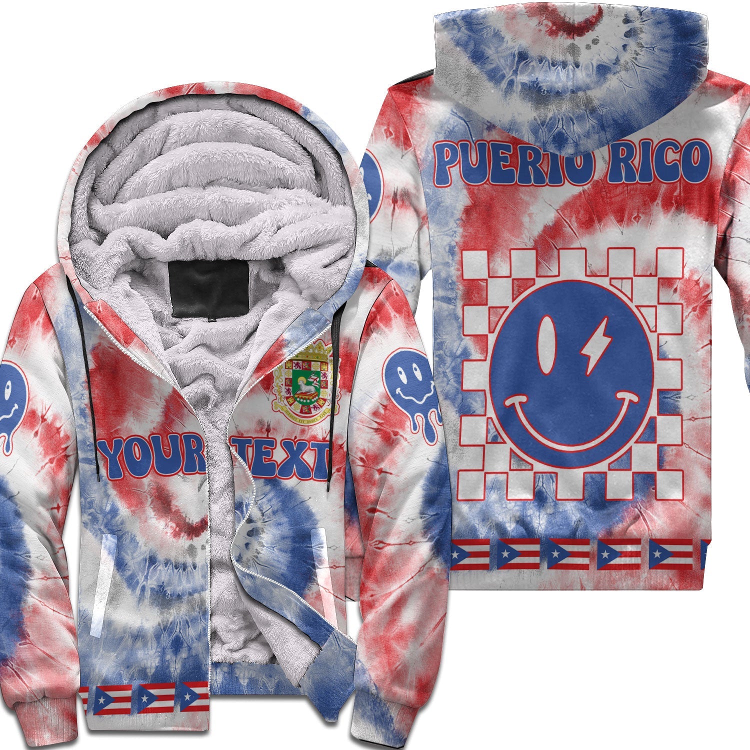 Puerto Rico Sherpa Hoodie Custom Tie Dye Style 1