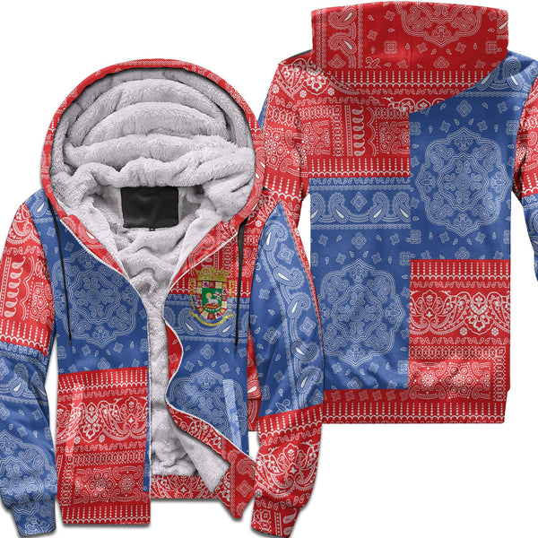 Puerto Rico Sherpa Hoodie Flag And Paisley Basic Style 1