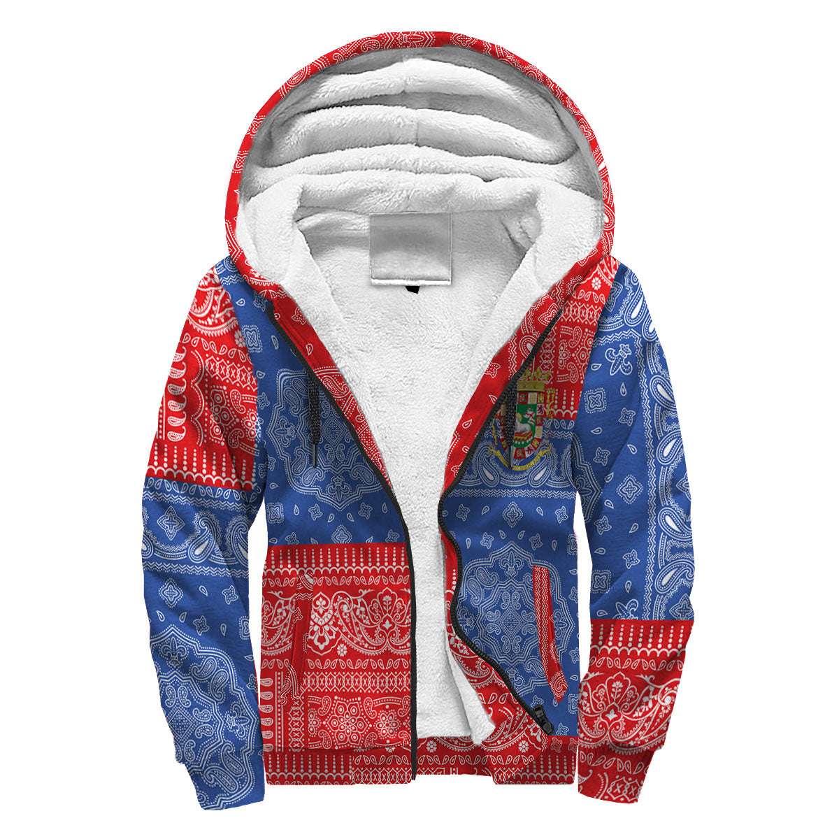 Puerto Rico Sherpa Hoodie Flag And Paisley Basic Style 3