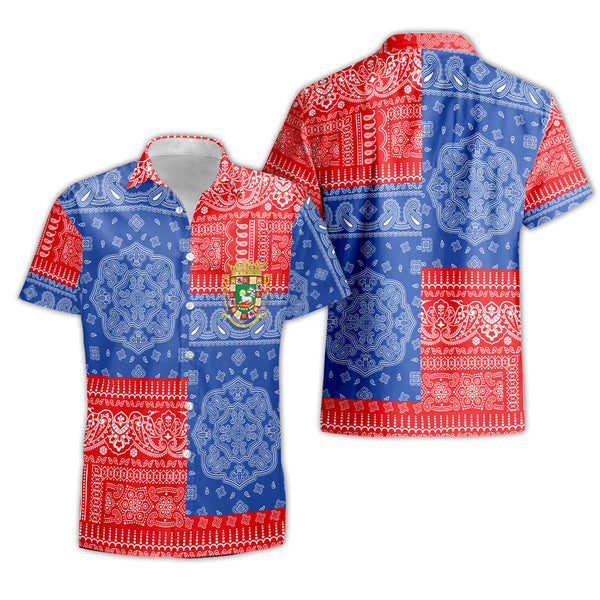 Puerto Rico Short Sleeve Shirt Flag And Paisley Basic Style 1