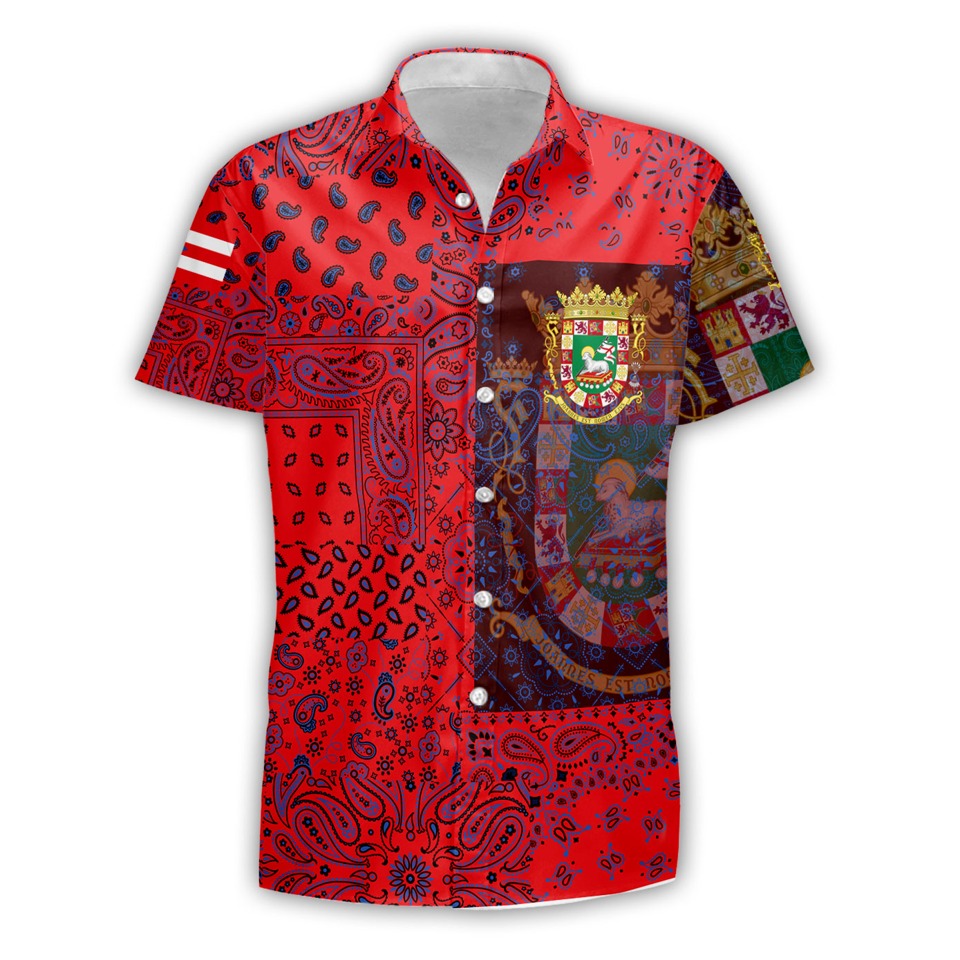 Puerto Rico Short Sleeve Shirt Paisley Flag And Skull Style 1