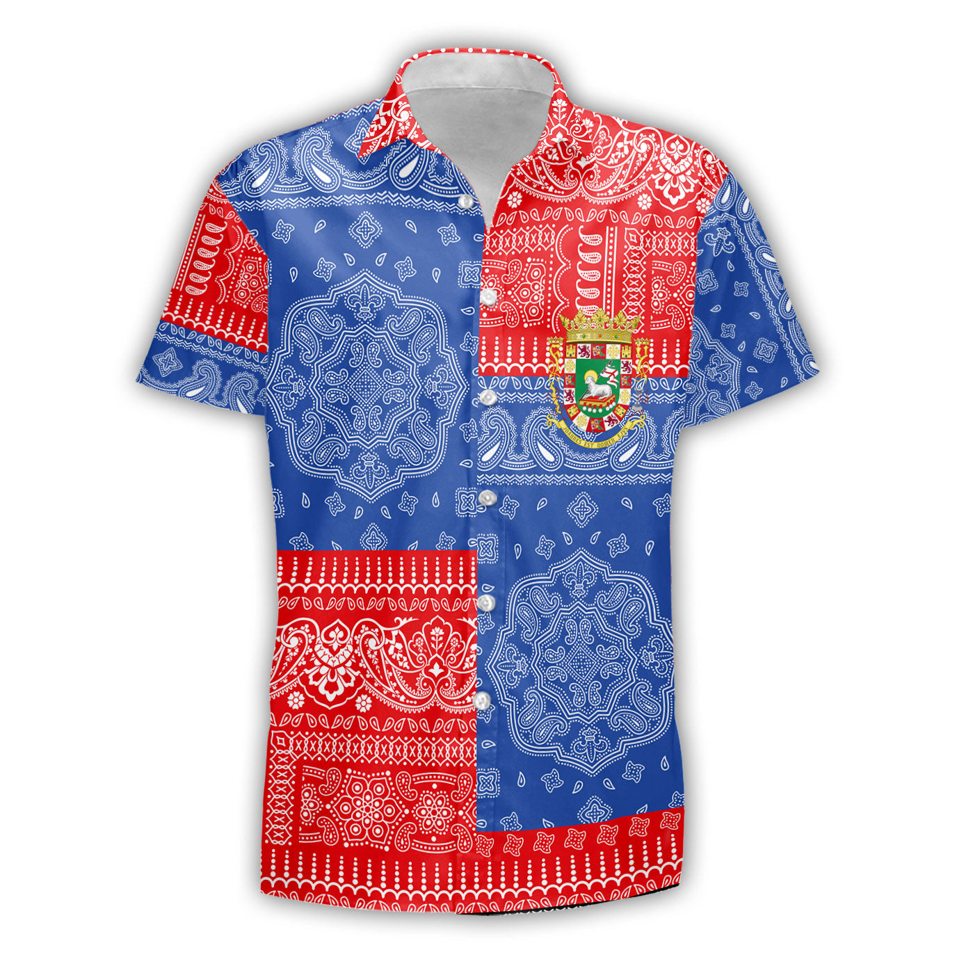 Puerto Rico Short Sleeve Shirt Flag And Paisley Basic Style 2