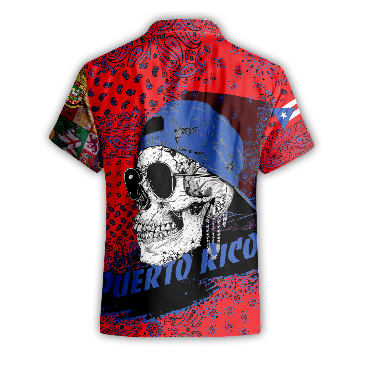 Puerto Rico Short Sleeve Shirt Paisley Flag And Skull Style 2