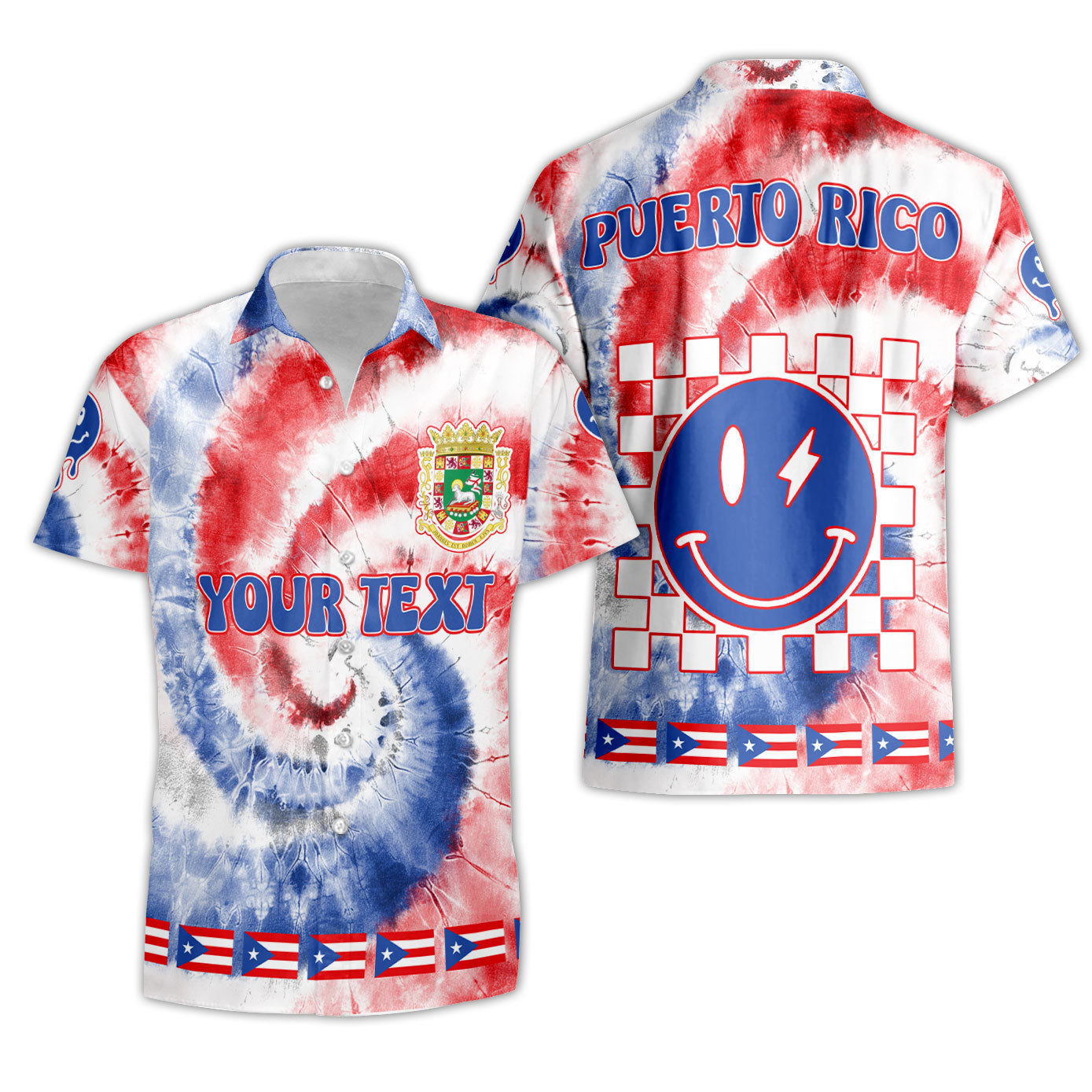 Puerto Rico Short Sleeve Shirt Custom Tie Dye Style 3