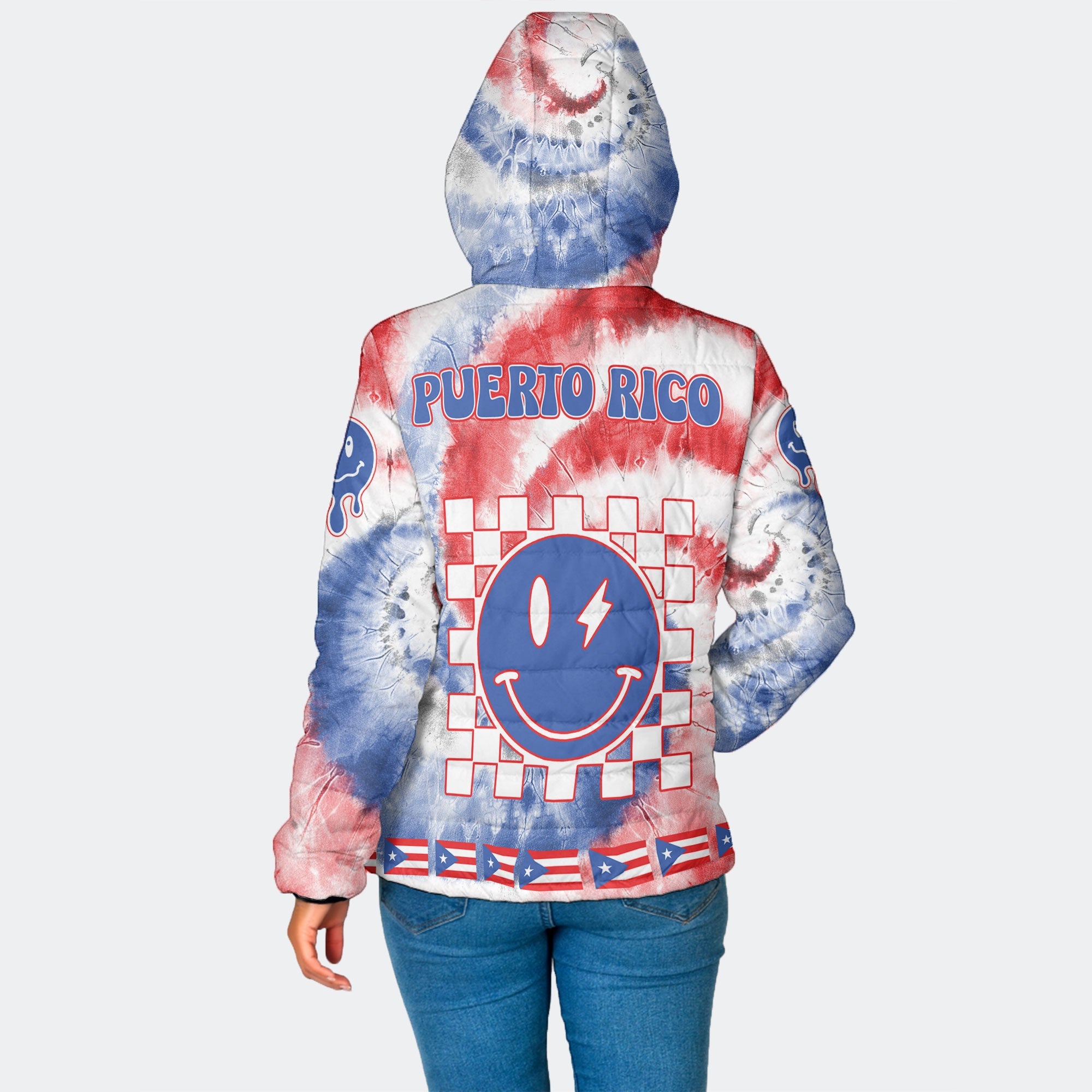 Puerto Rico Women Hooded Padded Jacket Custom Tie Dye Style 2