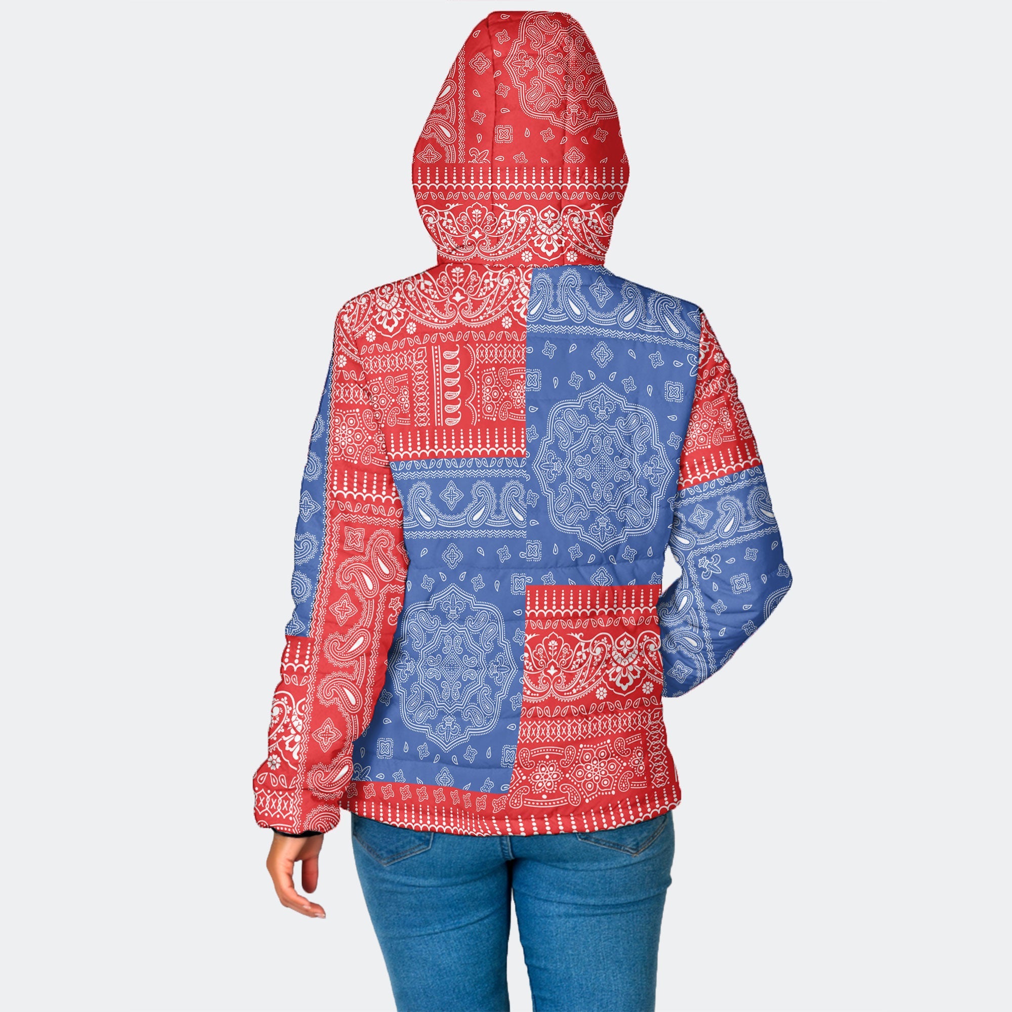 Puerto Rico Women Hooded Padded Jacket Flag And Paisley Basic Style 2