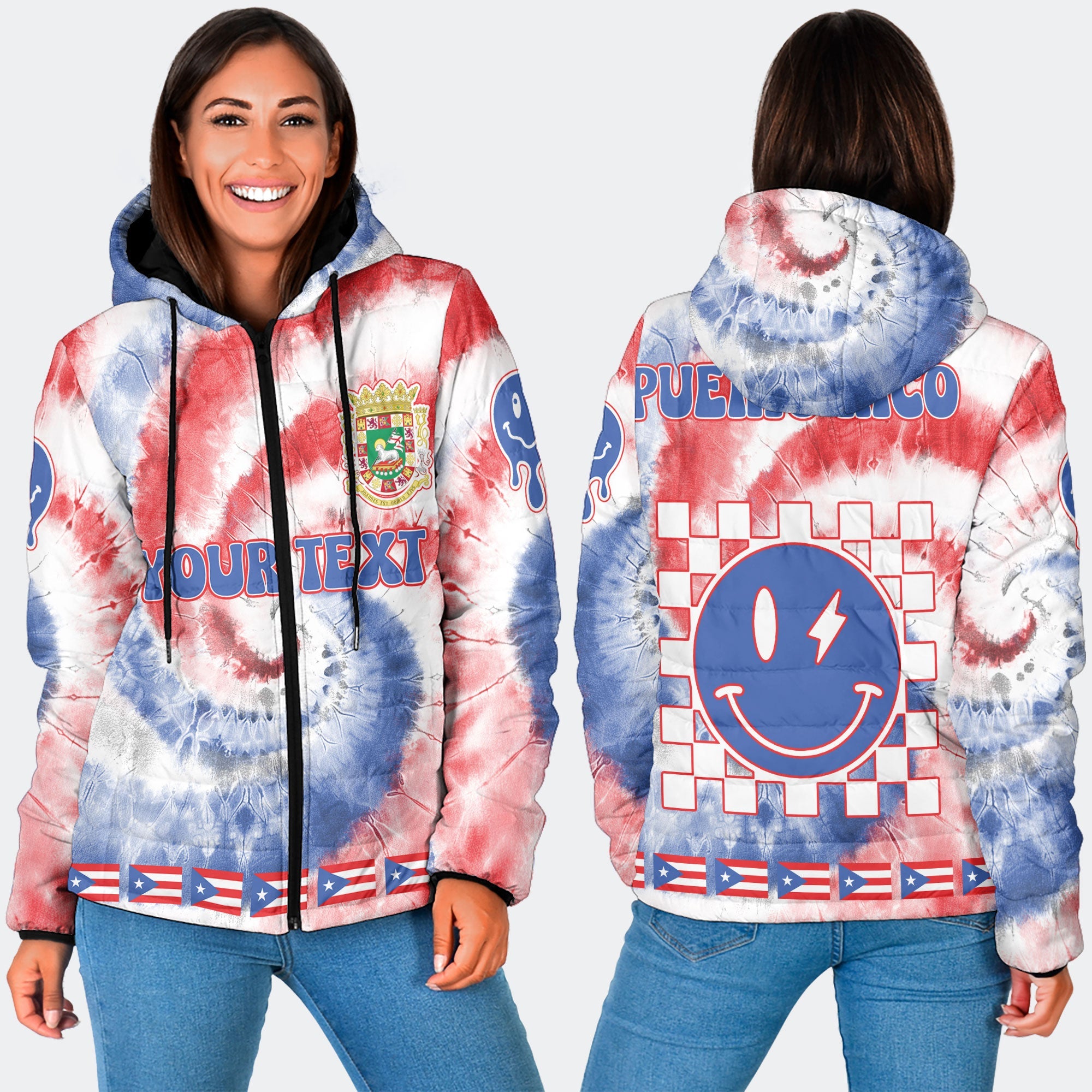 Puerto Rico Women Hooded Padded Jacket Custom Tie Dye Style 3