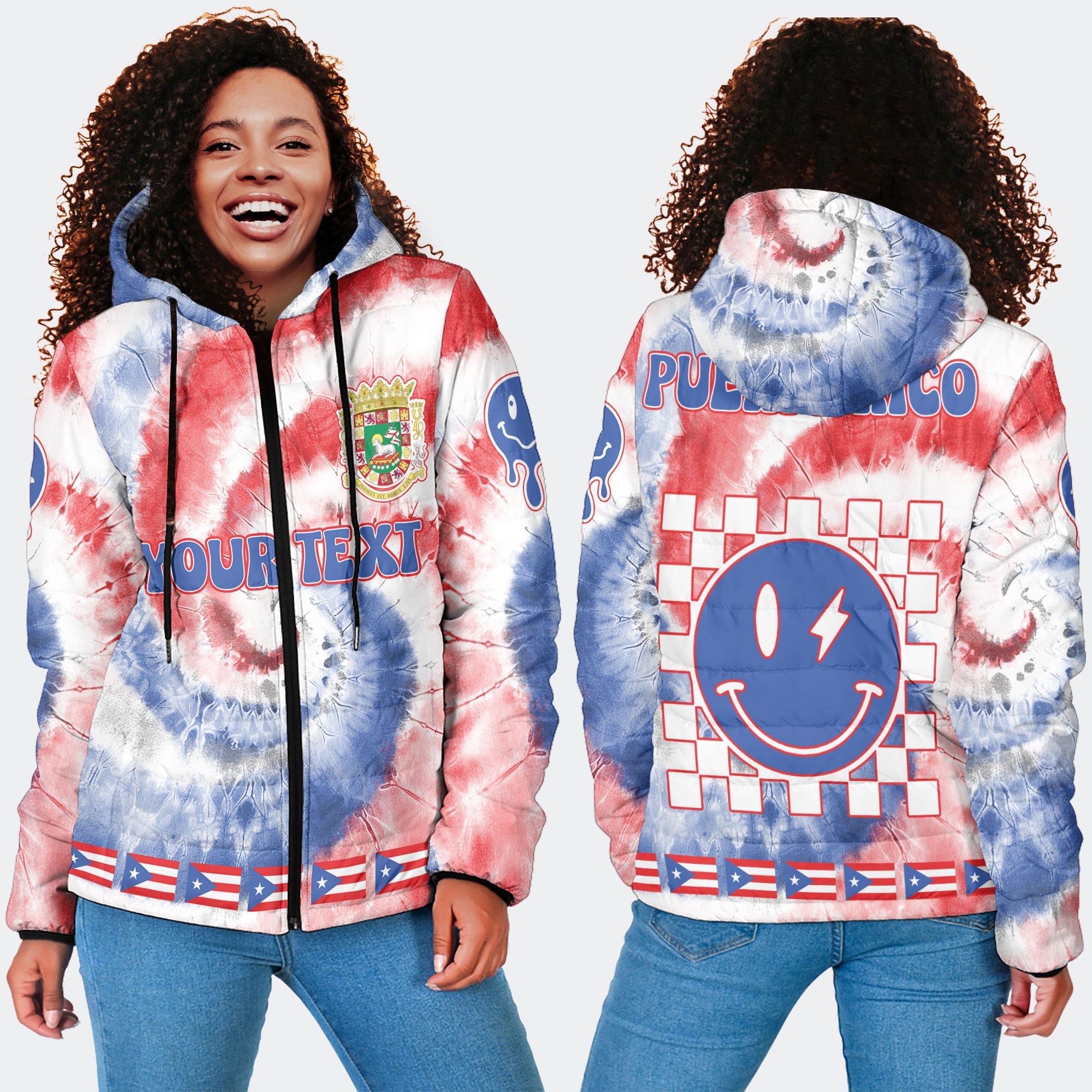 Puerto Rico Women Hooded Padded Jacket Custom Tie Dye Style 4