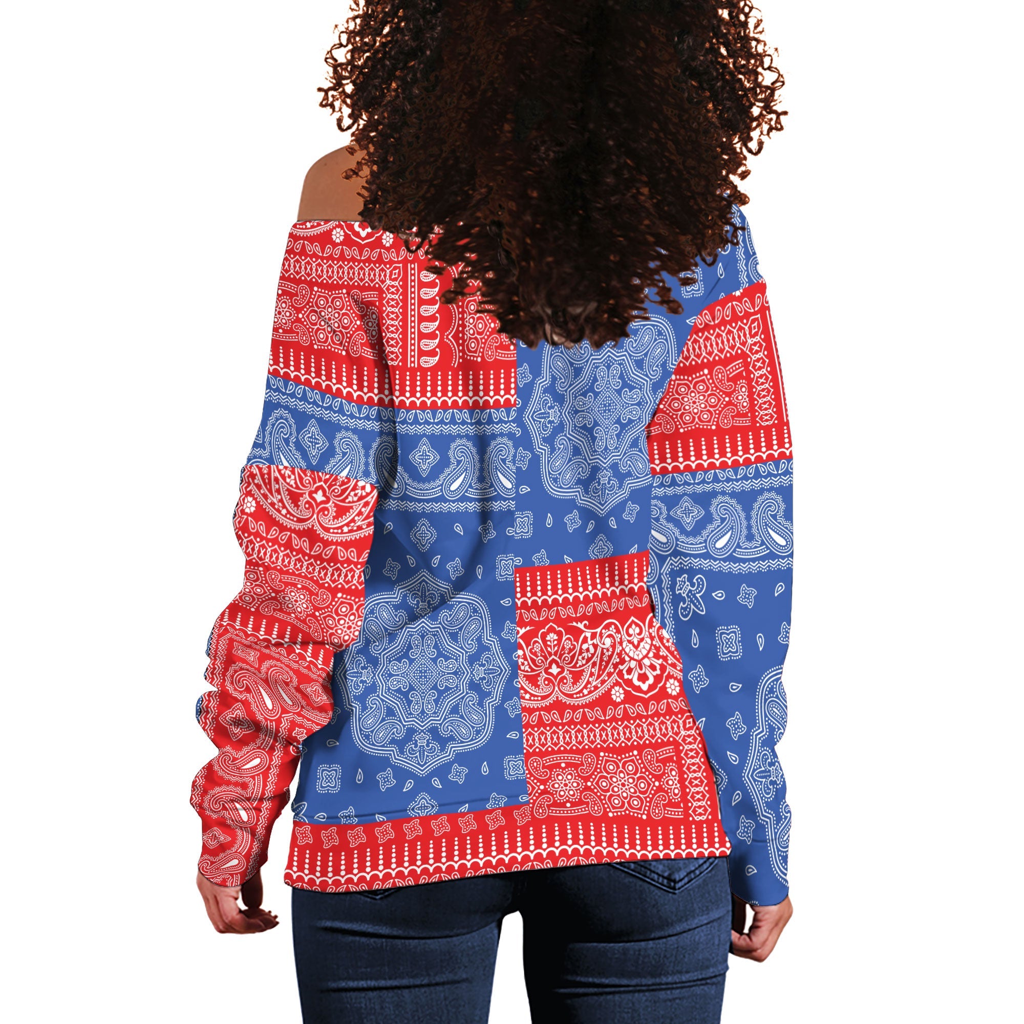 Puerto Rico Women Off Shoulder Sweatshirt Flag And Paisley Basic Style 3