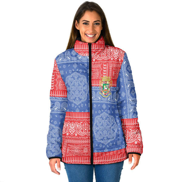 Puerto Rico Women Padded Jacket Flag And Paisley Basic Style 1