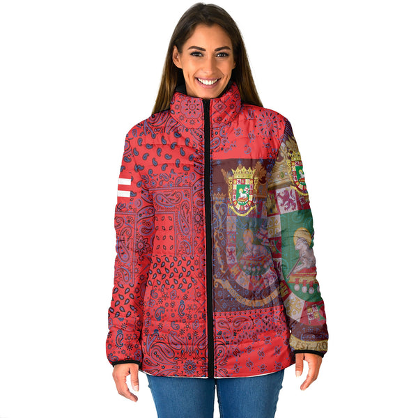 Puerto Rico Women Padded Jacket Paisley Flag And Skull Style 1