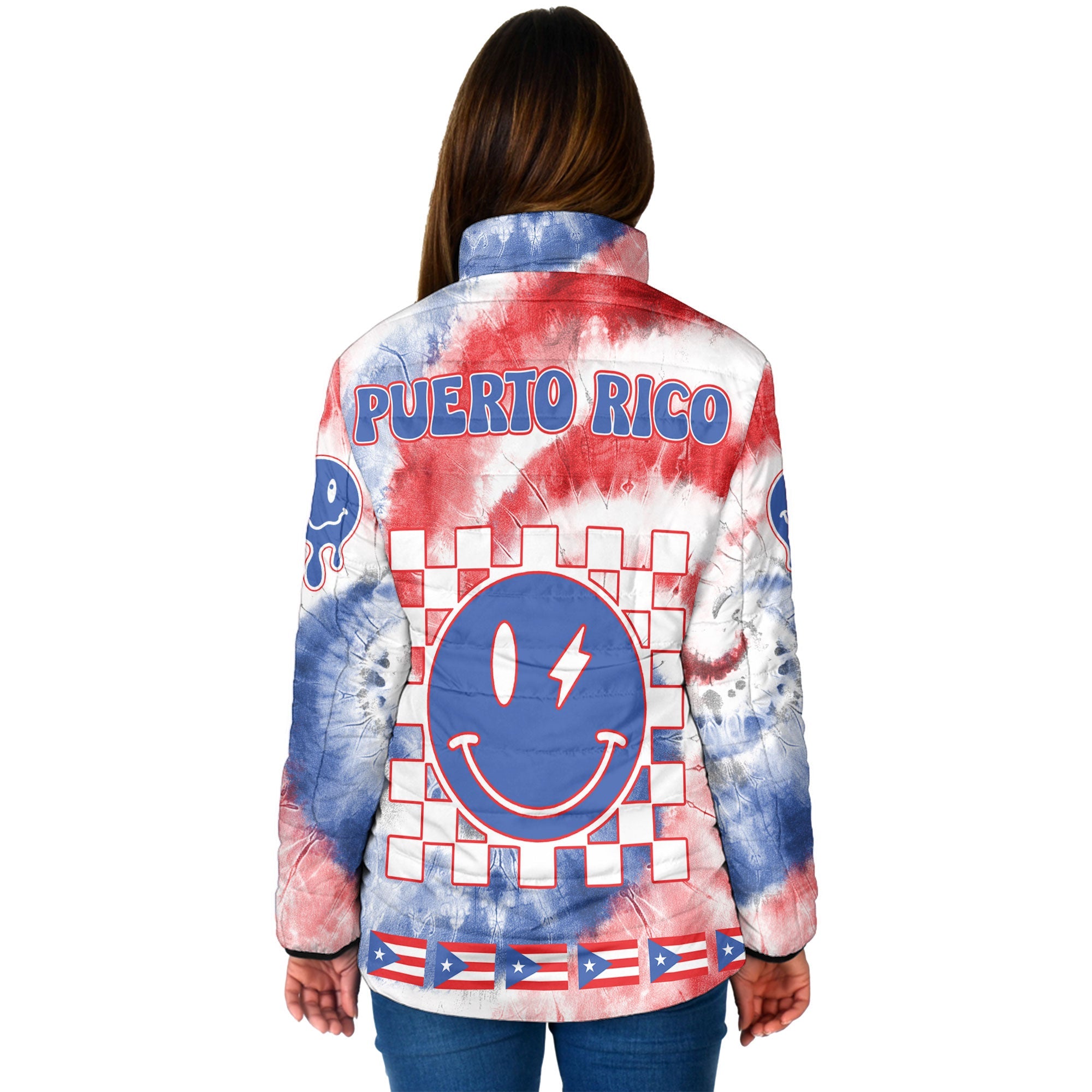 Puerto Rico Women Padded Jacket Custom Tie Dye Style 2