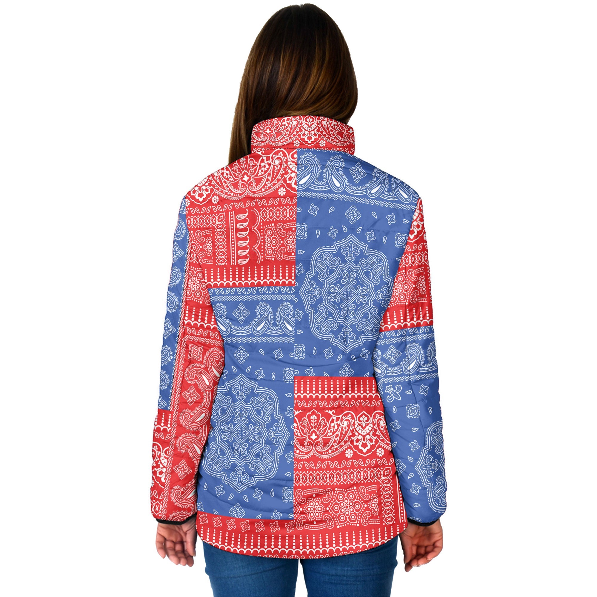 Puerto Rico Women Padded Jacket Flag And Paisley Basic Style 2