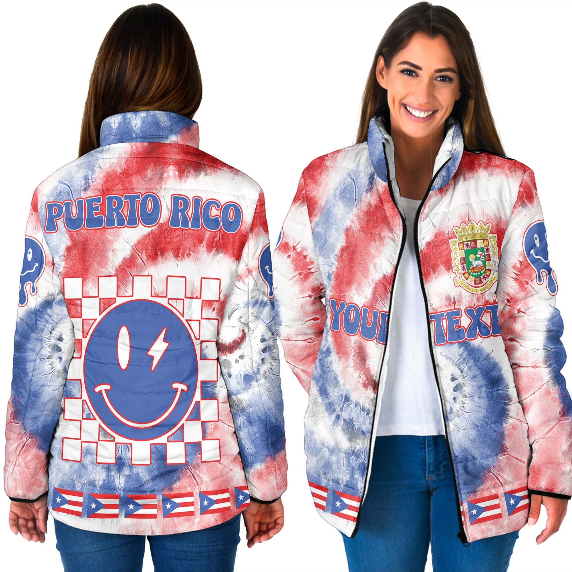 Puerto Rico Women Padded Jacket Custom Tie Dye Style 3