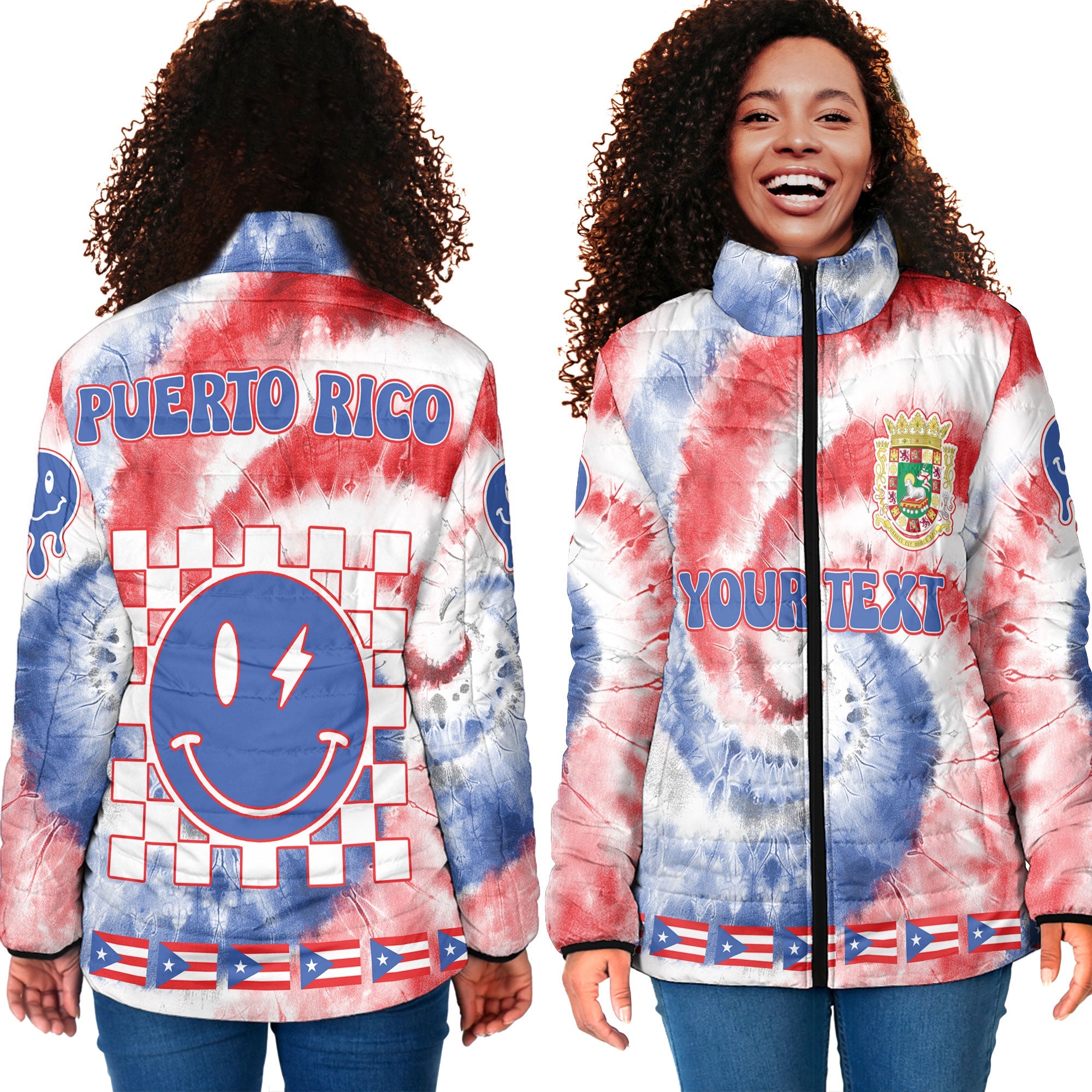 Puerto Rico Women Padded Jacket Custom Tie Dye Style 4