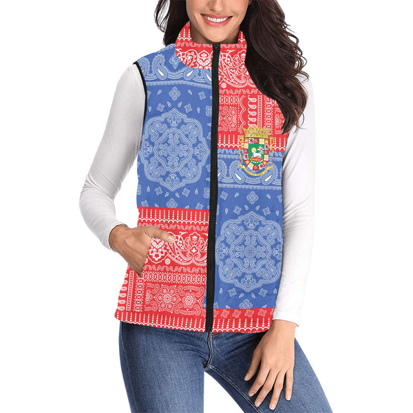 Puerto Rico Women Padded Jacket Vest Flag And Paisley Basic Style 1