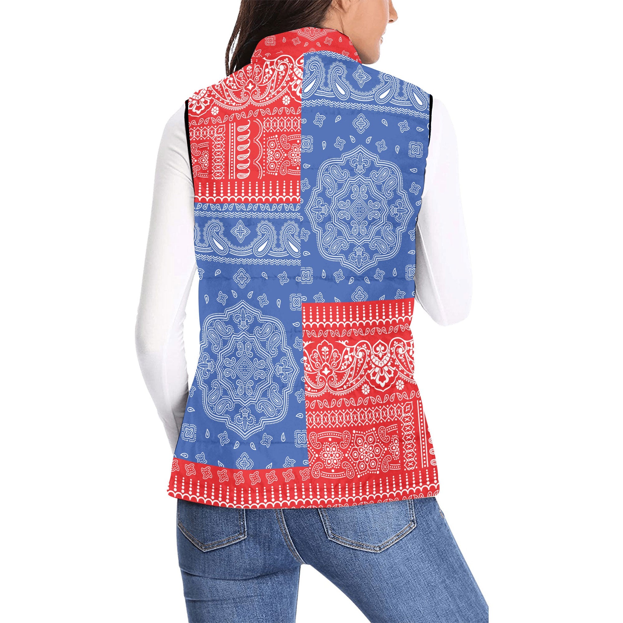 Puerto Rico Women Padded Jacket Vest Flag And Paisley Basic Style 2