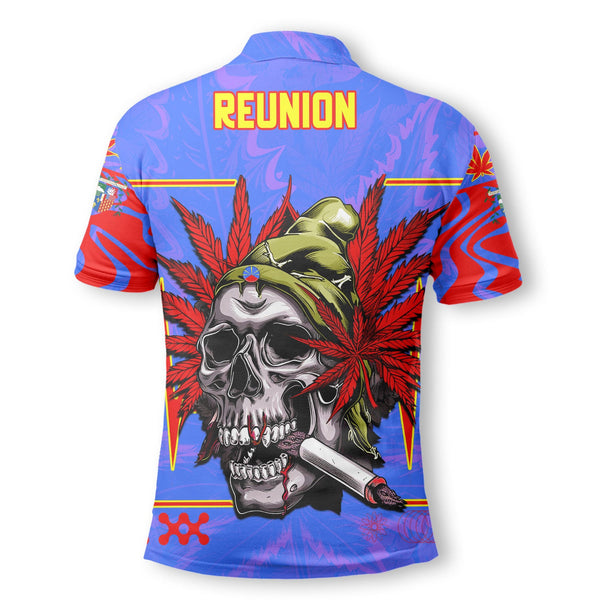 Reunion Polo Shirt Flag & Coat Of Arms Marijuanas Style