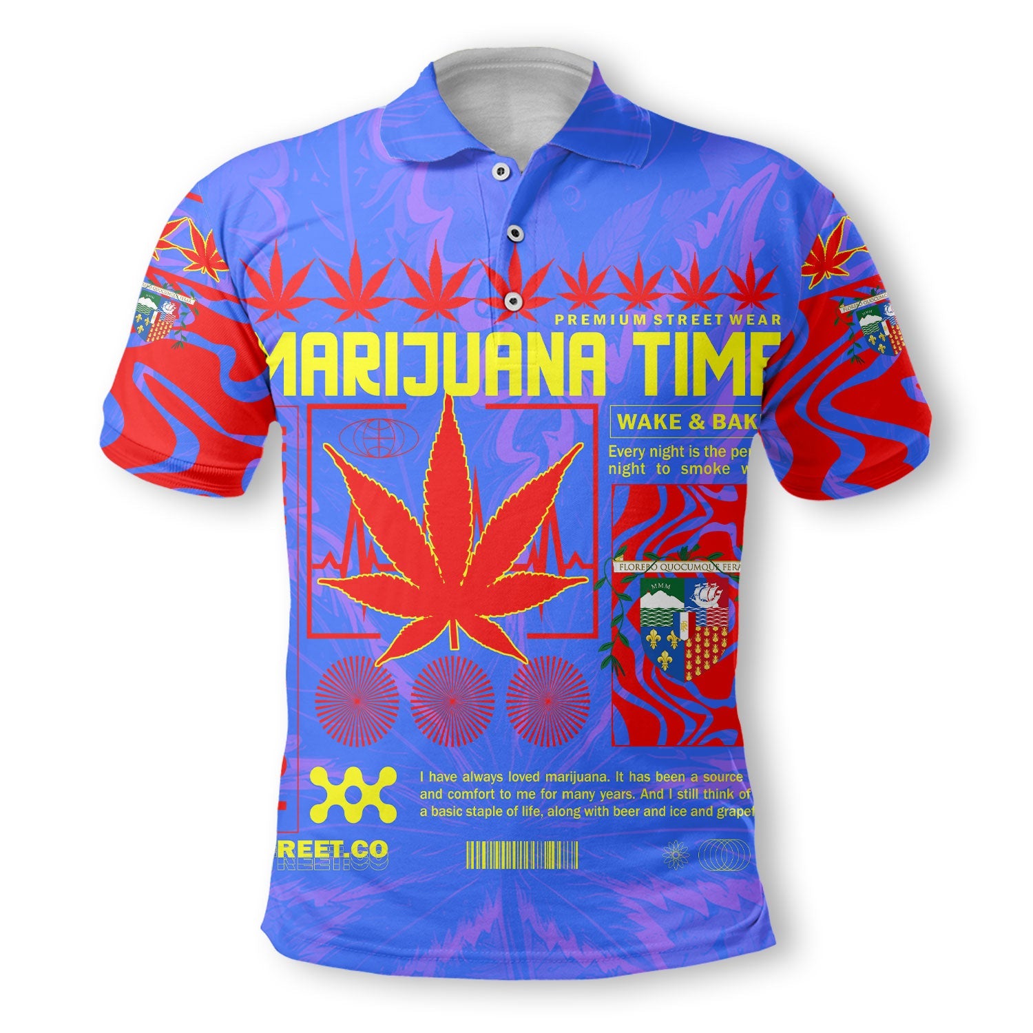 Reunion Polo Shirt Flag & Coat Of Arms Marijuanas Style