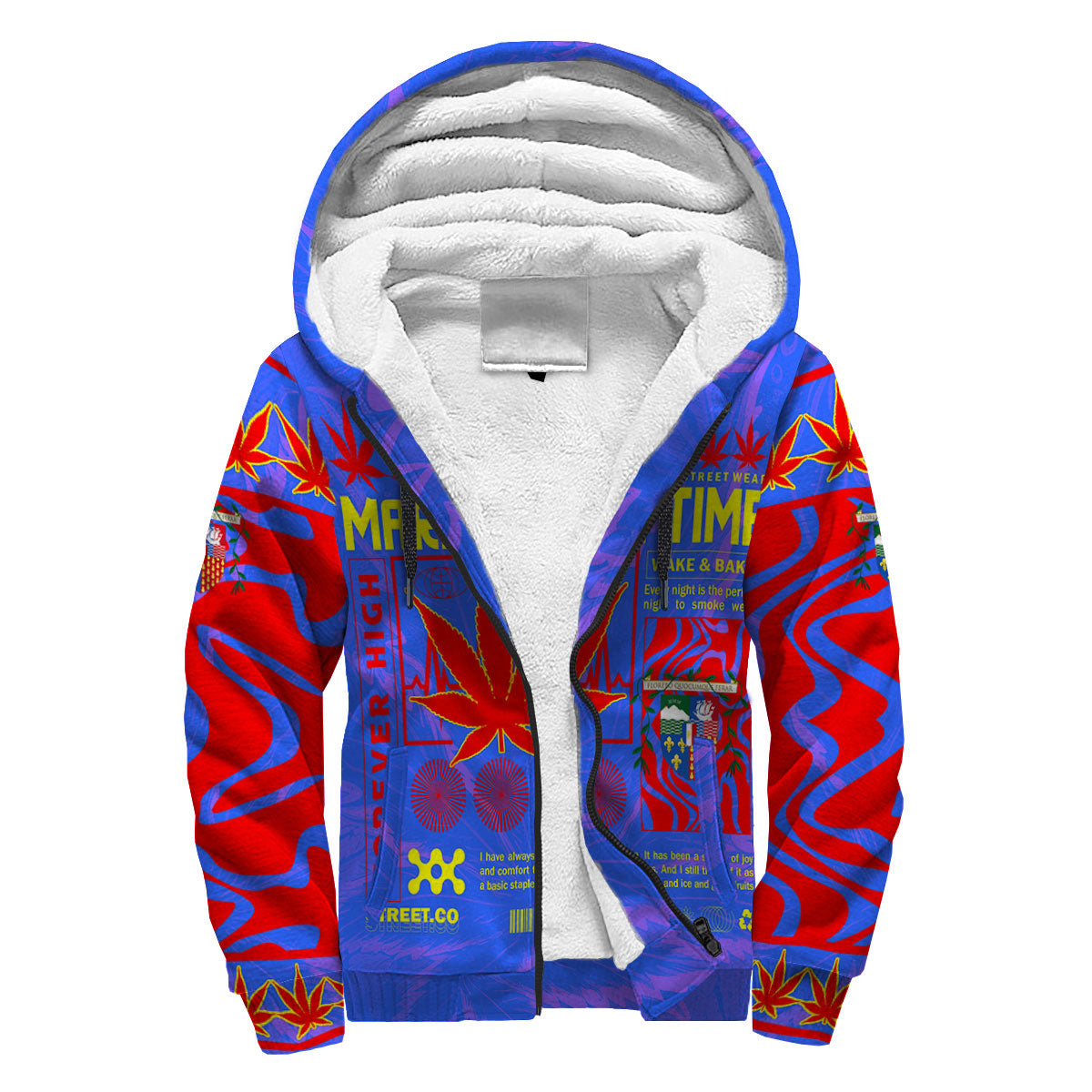 Reunion Sherpa Hoodie Flag & Coat Of Arms Marijuanas Style