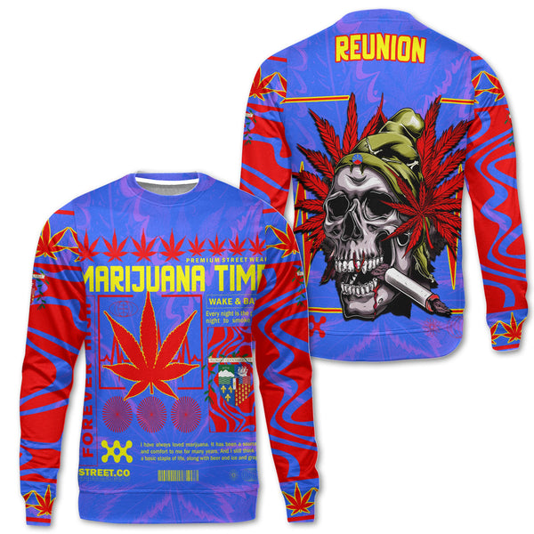 Reunion Sweatshirt Flag & Coat Of Arms Marijuanas Style