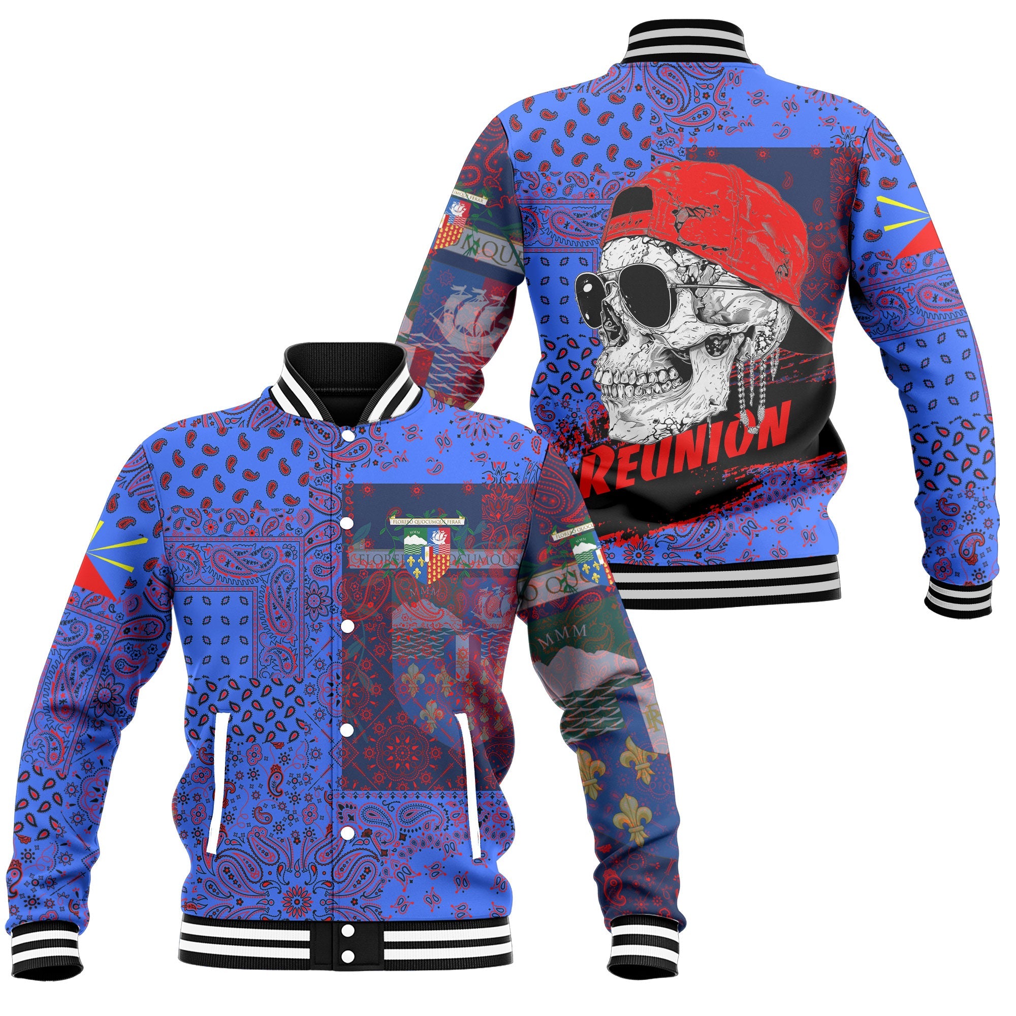 Reunion Baseball Jacket Paisley Flag And Skull Style 1