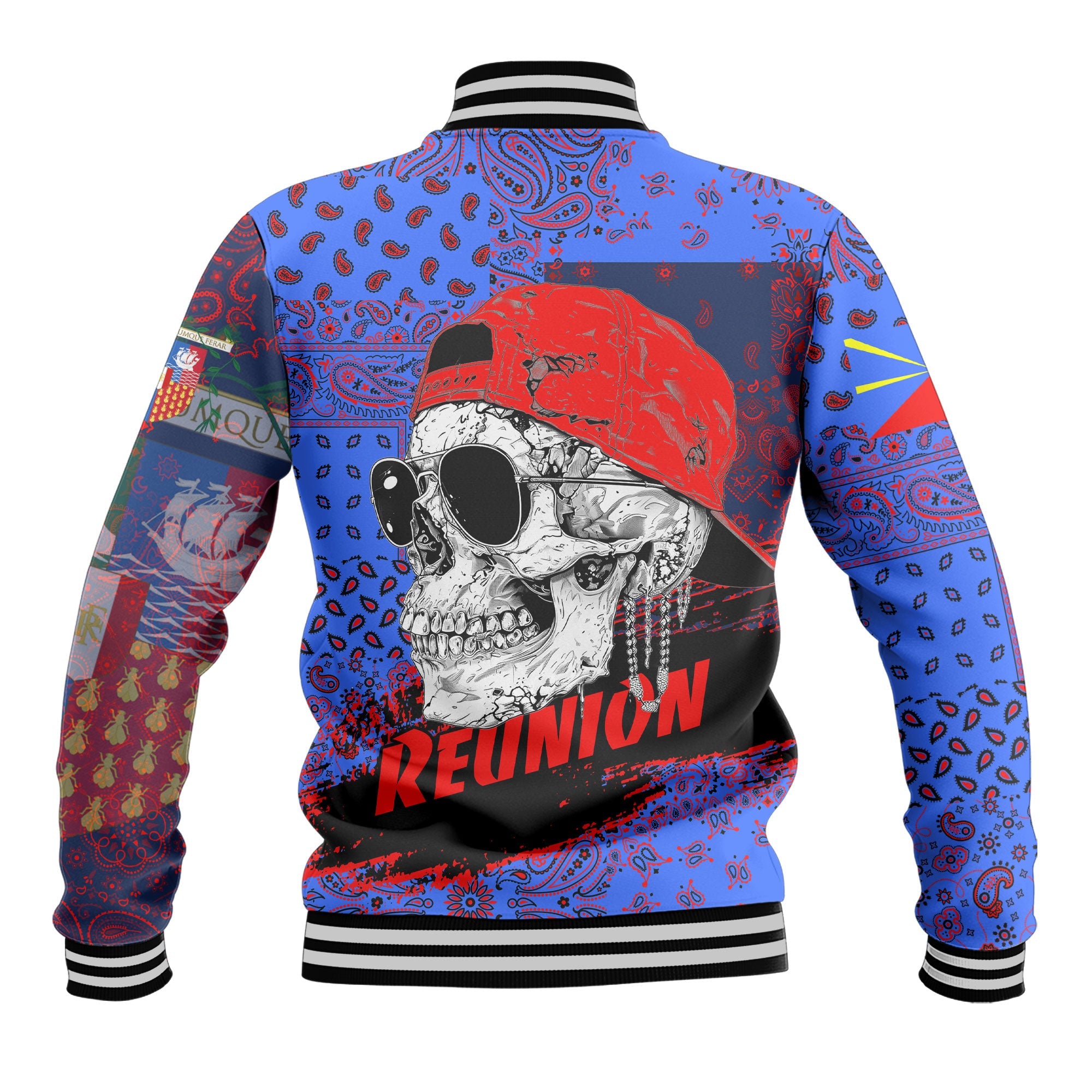 Reunion Baseball Jacket Paisley Flag And Skull Style 3