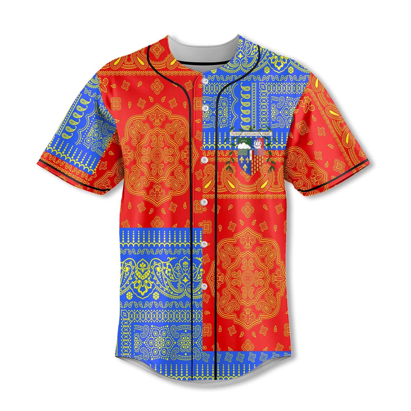 Reunion Baseball Jersey Flag And Paisley Basic Style 2