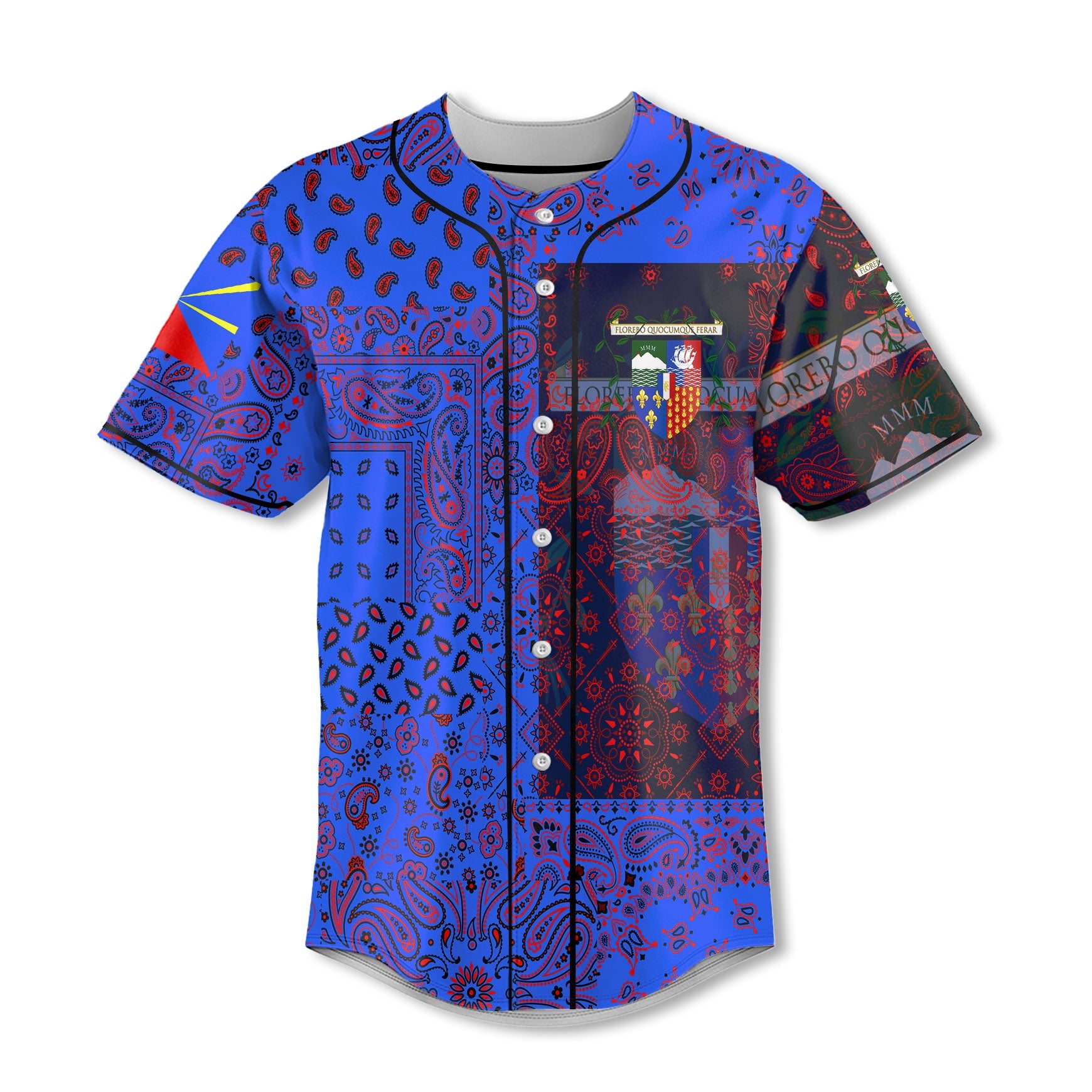 Reunion Baseball Jersey Paisley Flag And Skull Style 2