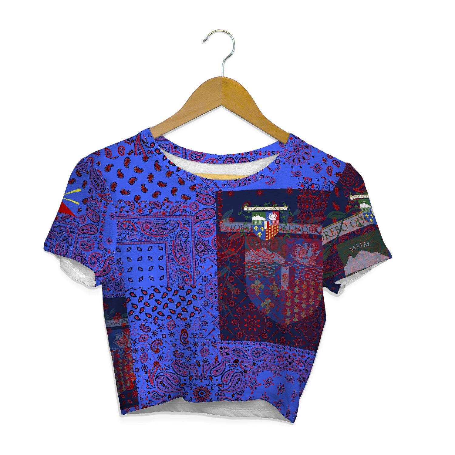 Reunion Croptop T Shirt Paisley Flag And Skull Style 1