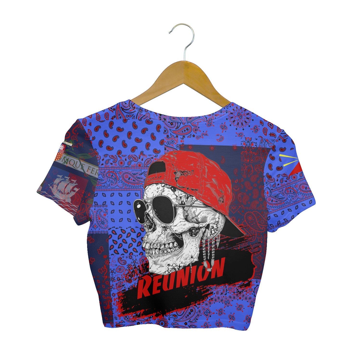 Reunion Croptop T Shirt Paisley Flag And Skull Style 2