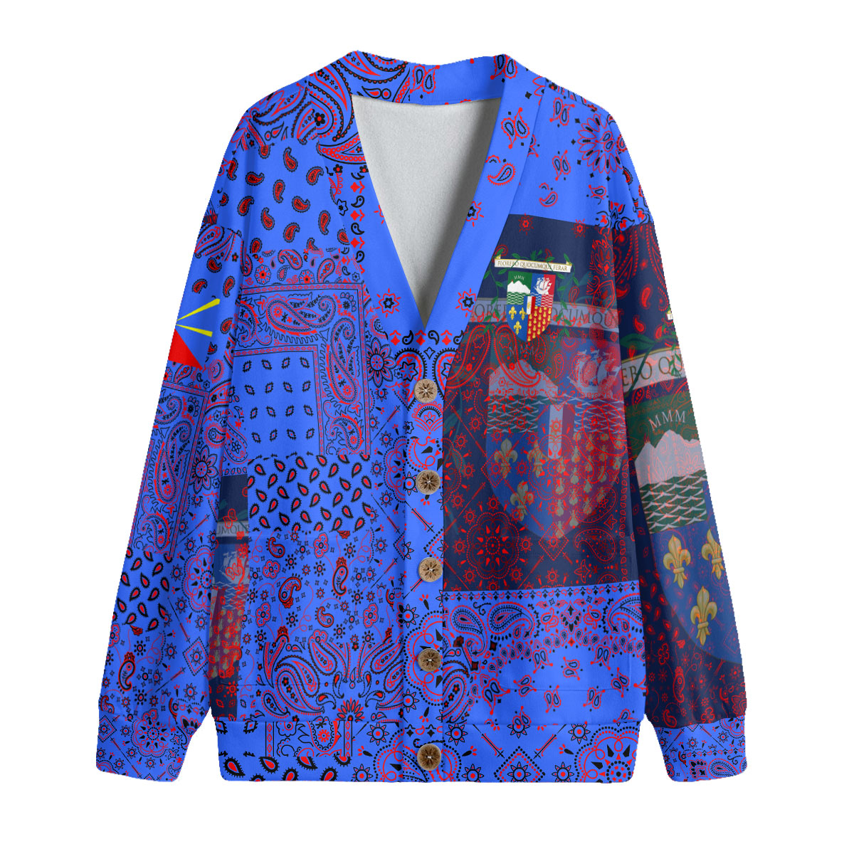 Reunion Fleece Cardigan Paisley Flag And Skull Style 1