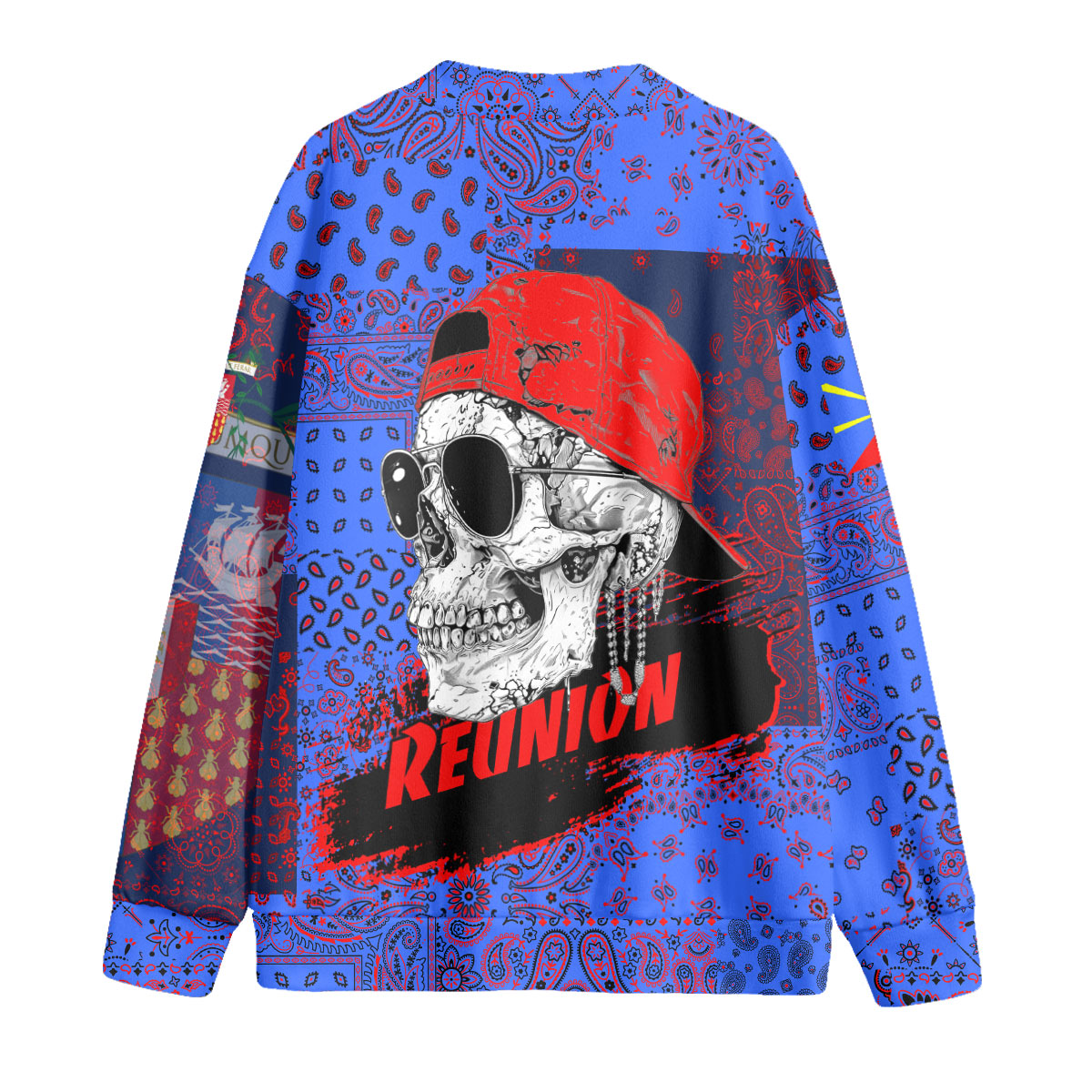 Reunion Fleece Cardigan Paisley Flag And Skull Style 2