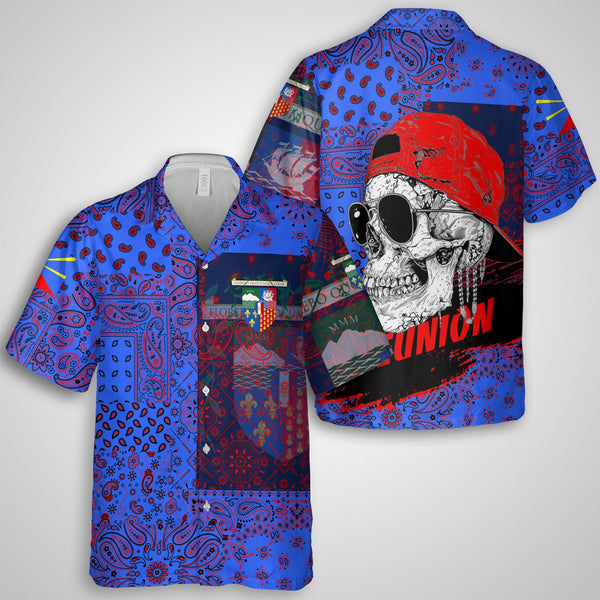 Reunion Hawaiian Shirt Paisley Flag And Skull Style 1