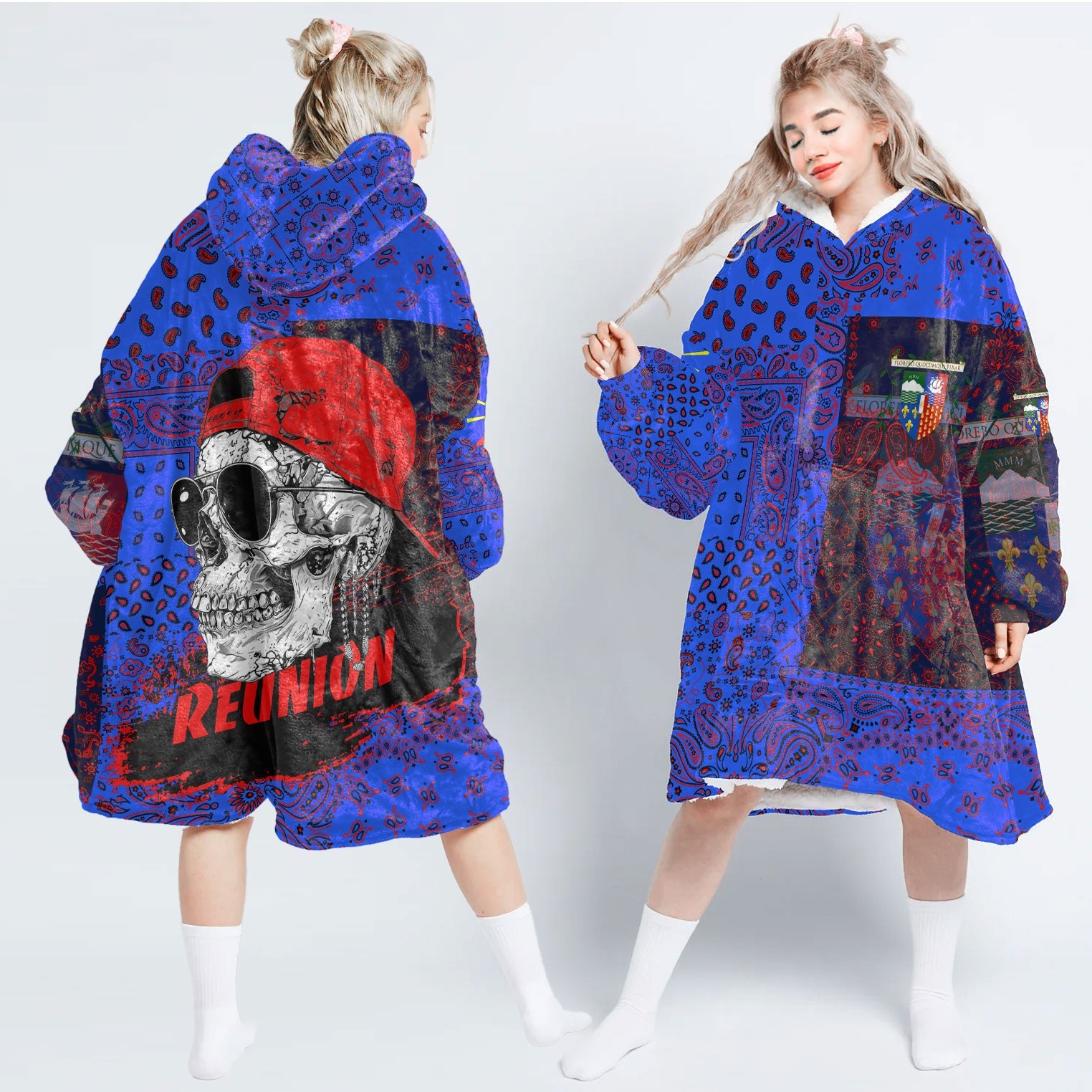 Reunion Hoodie Blanket Paisley Flag And Skull Style 1