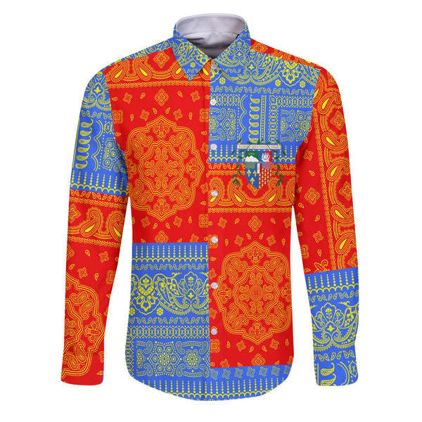 Reunion Long Sleeve Button Shirt Flag And Paisley Basic Style 1