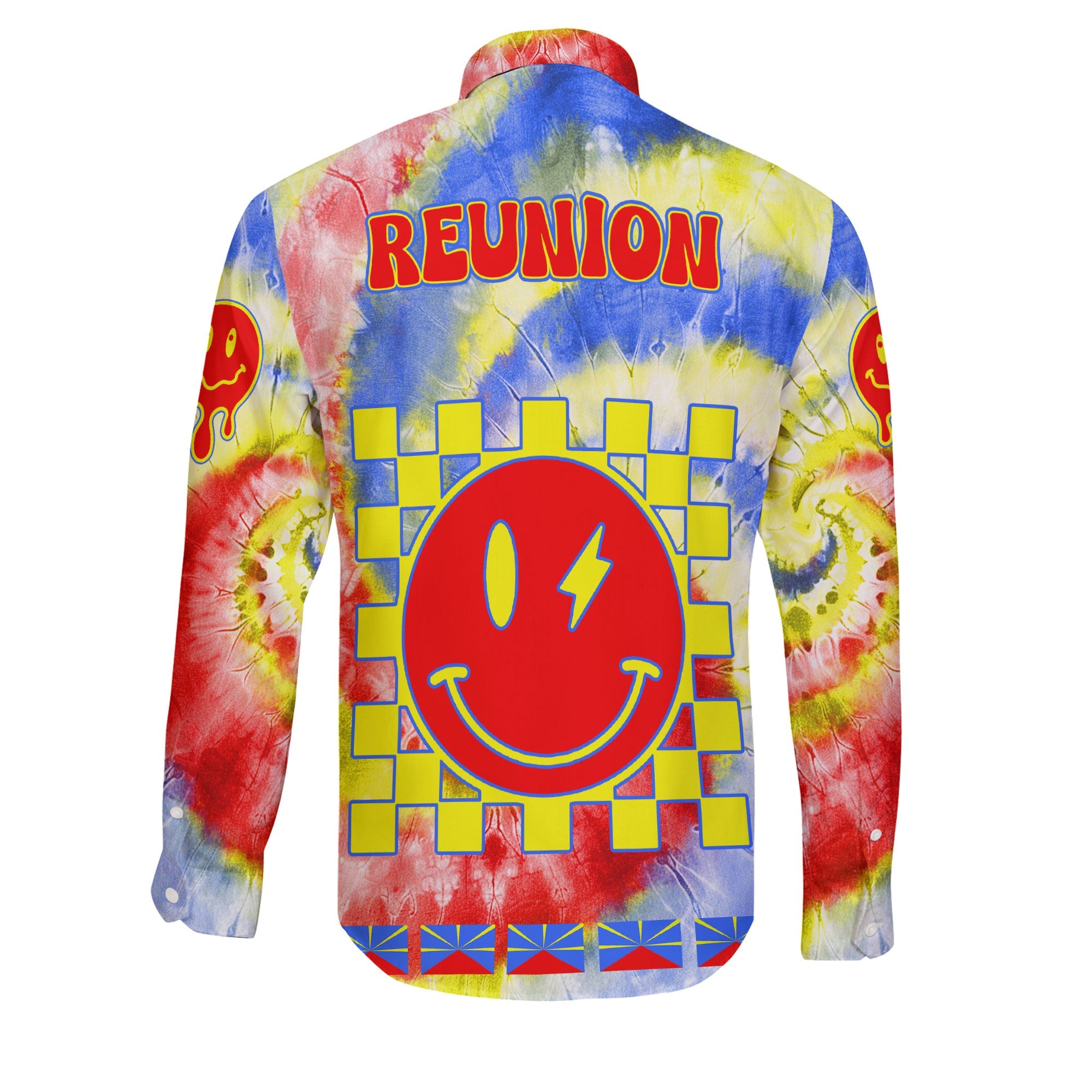 Reunion Long Sleeve Button Shirt Custom Tie Dye Style 2