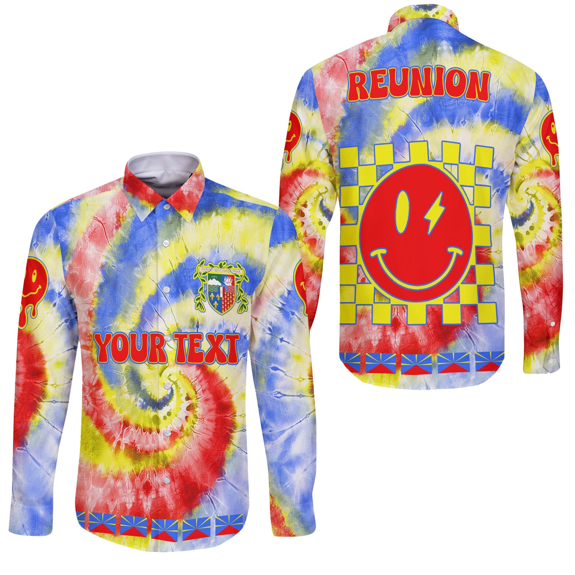 Reunion Long Sleeve Button Shirt Custom Tie Dye Style 3