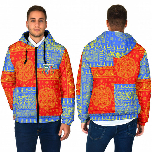 Reunion Men Hooded Padded Jacket Flag And Paisley Basic Style 1