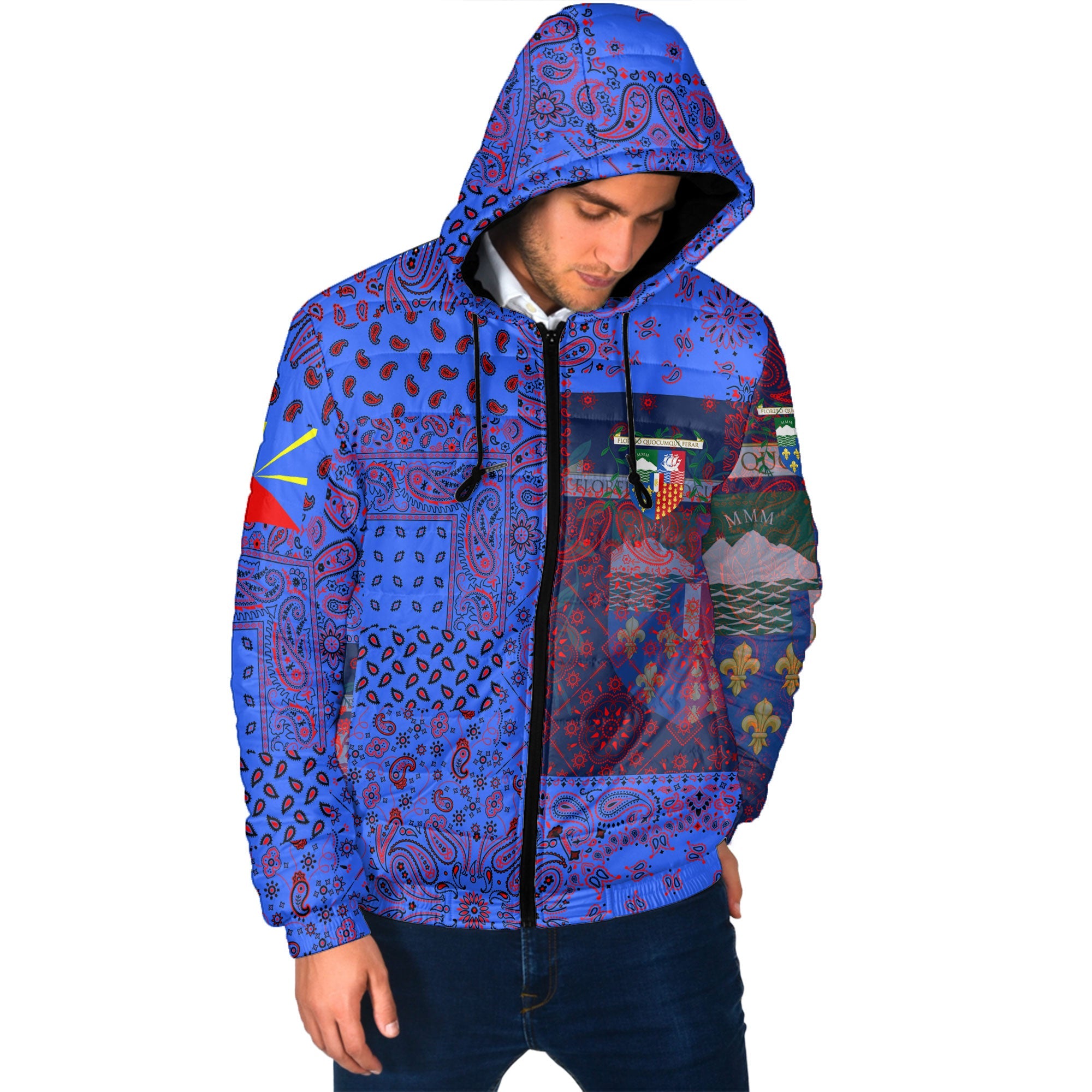 Reunion Men Hooded Padded Jacket Paisley Flag And Skull Style 2