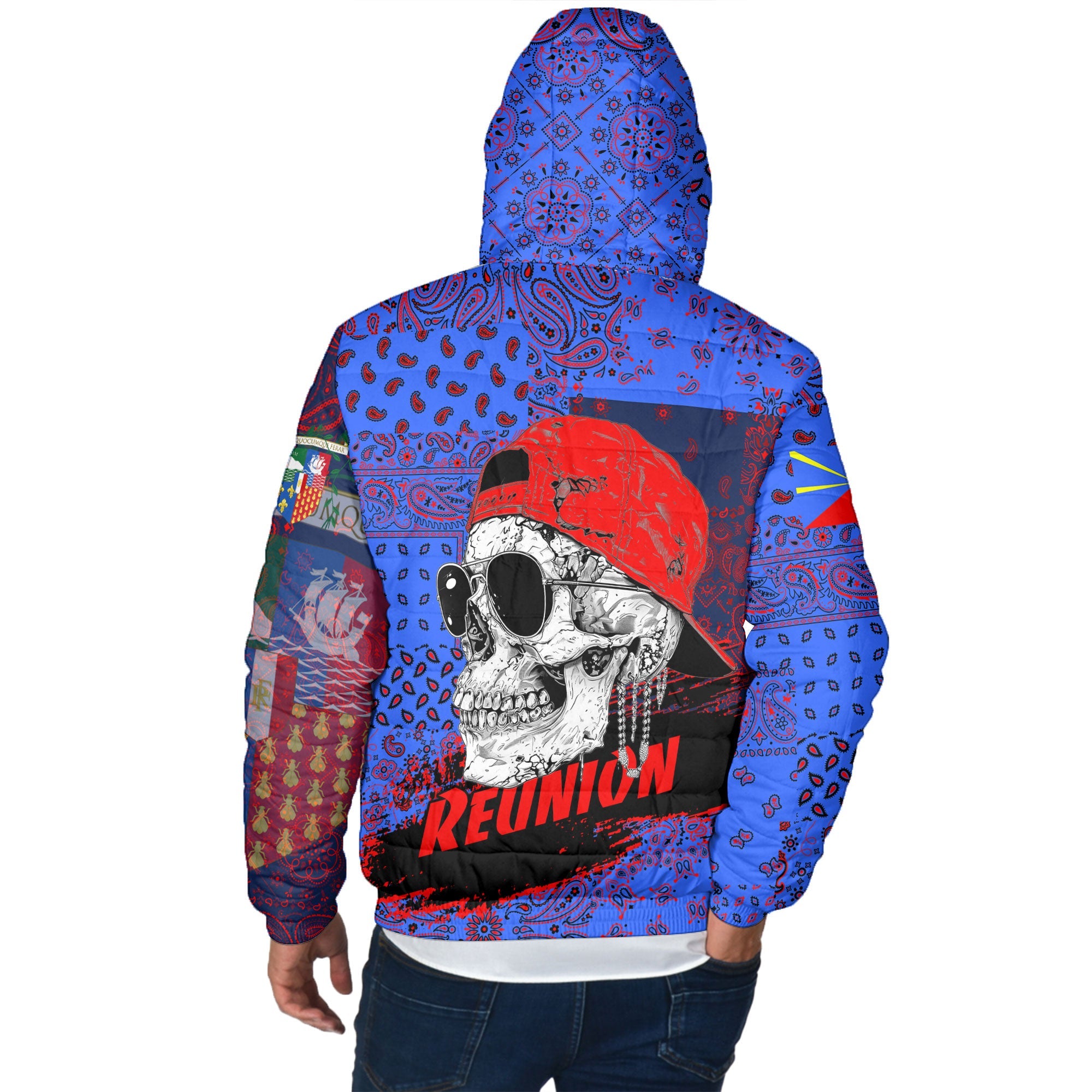 Reunion Men Hooded Padded Jacket Paisley Flag And Skull Style 3