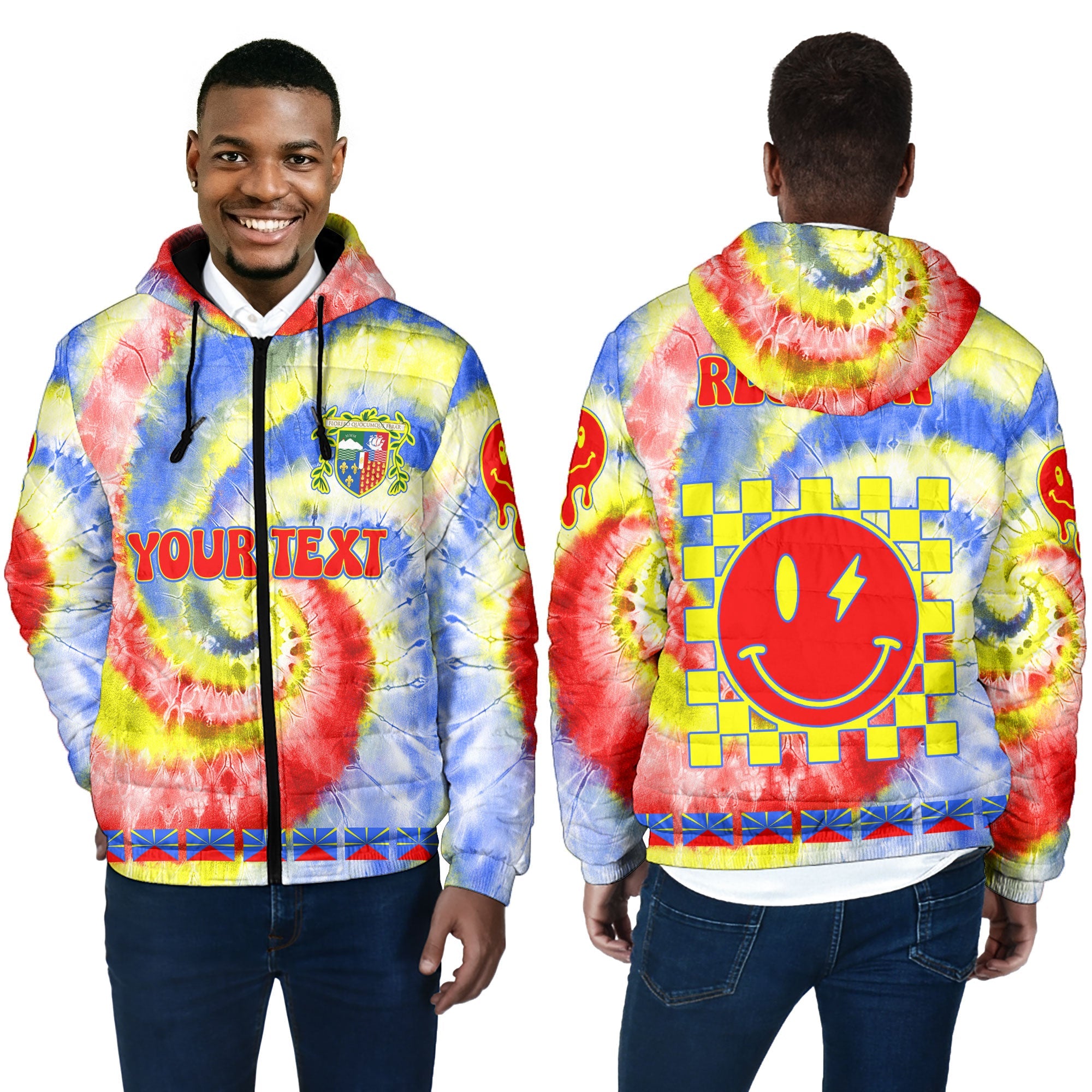 Reunion Men Hooded Padded Jacket Custom Tie Dye Style 4