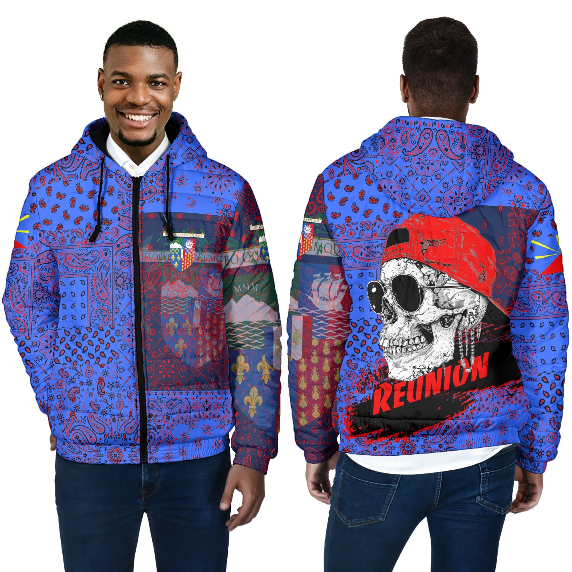 Reunion Men Hooded Padded Jacket Paisley Flag And Skull Style 4