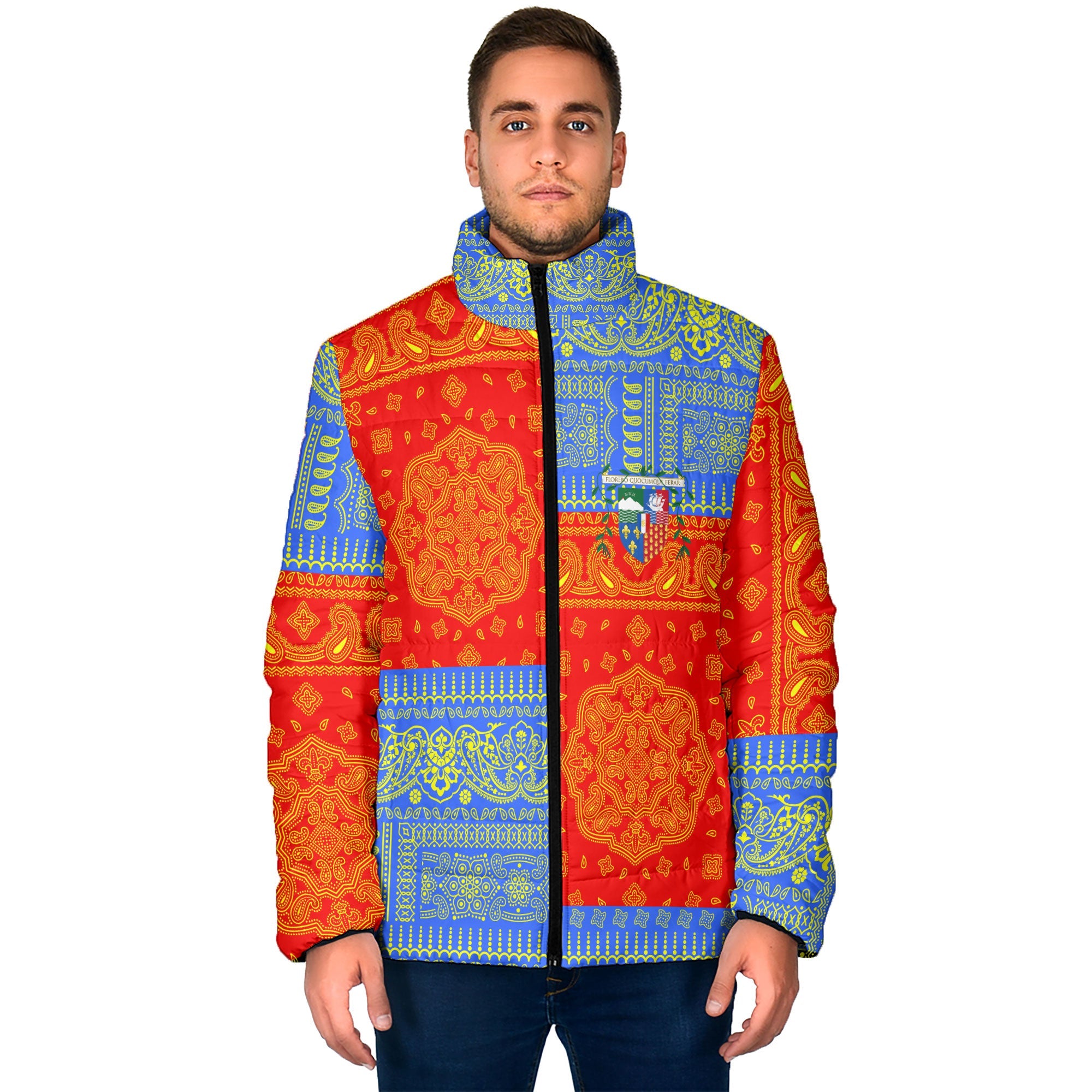 Reunion Men Padded Jacket Flag And Paisley Basic Style 1