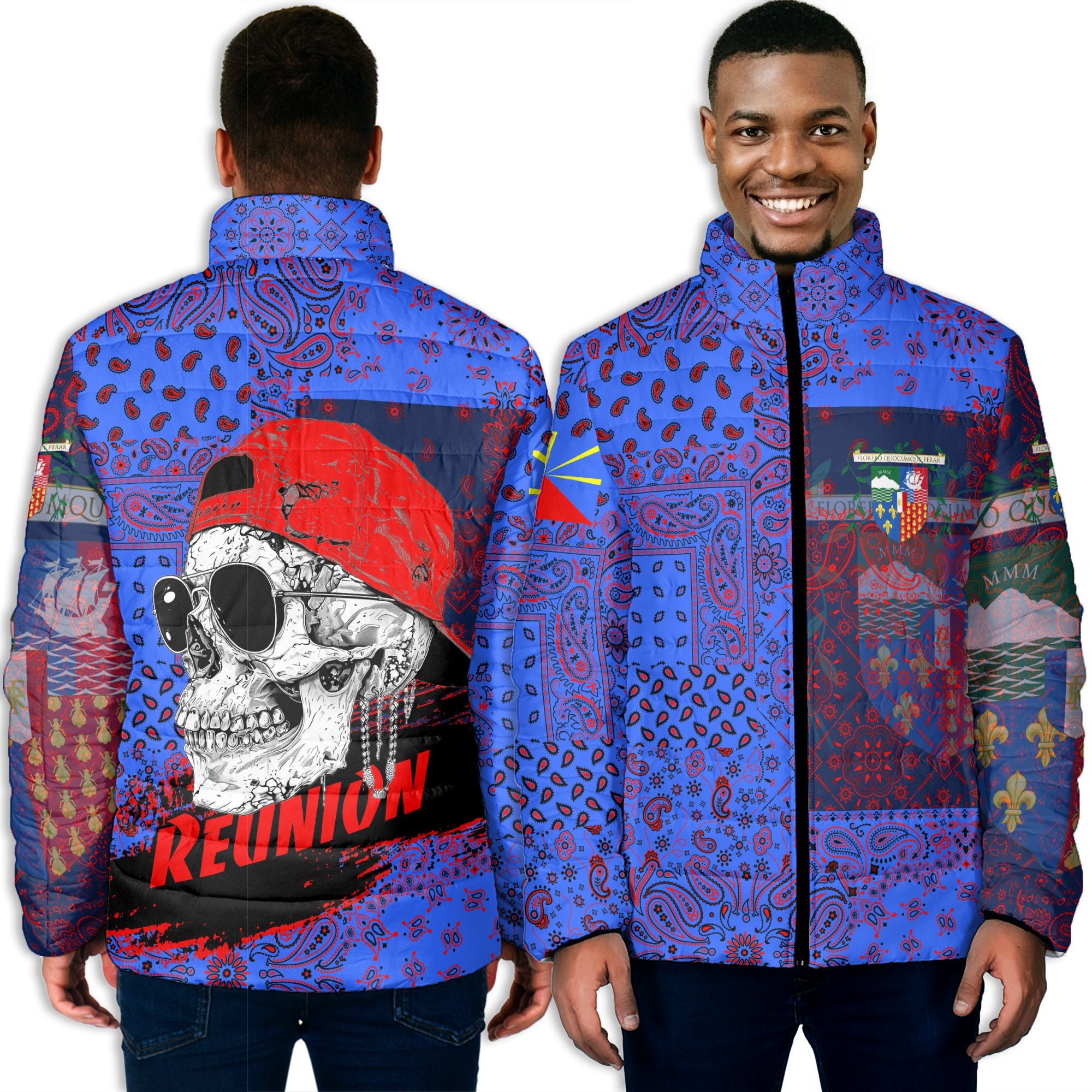 Reunion Men Padded Jacket Paisley Flag And Skull Style 3