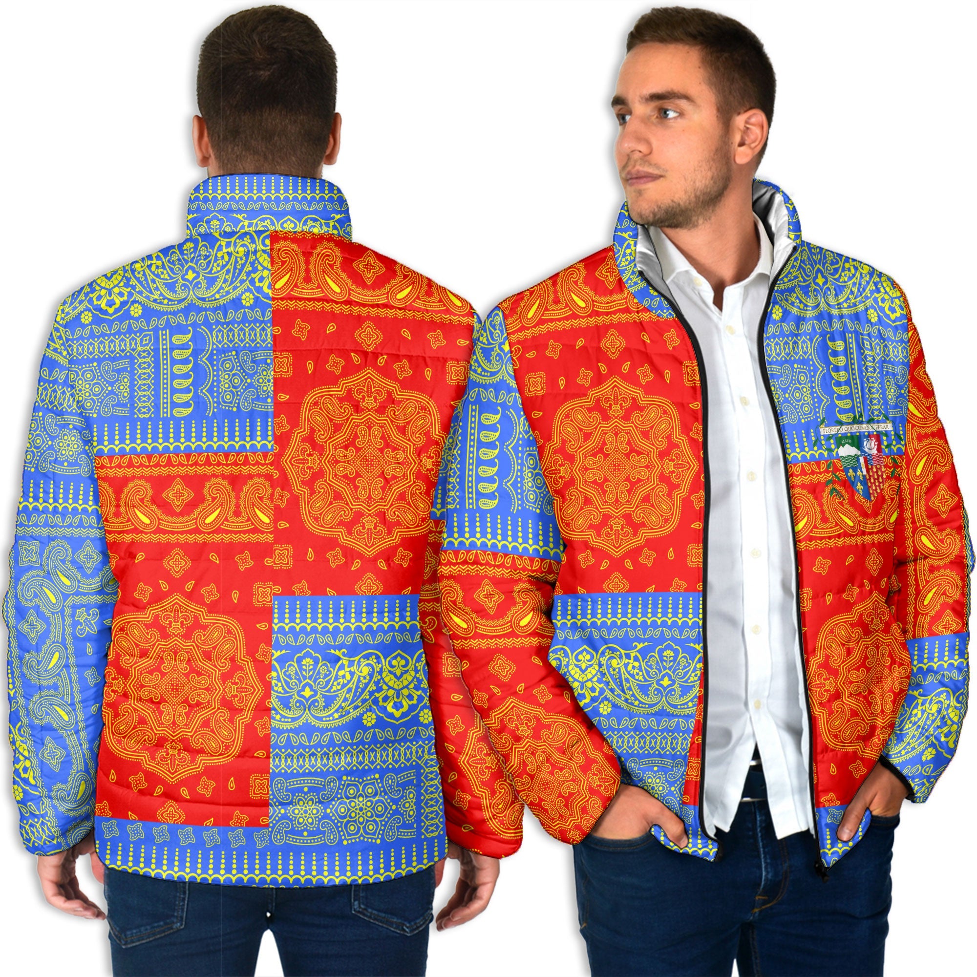 Reunion Men Padded Jacket Flag And Paisley Basic Style 4