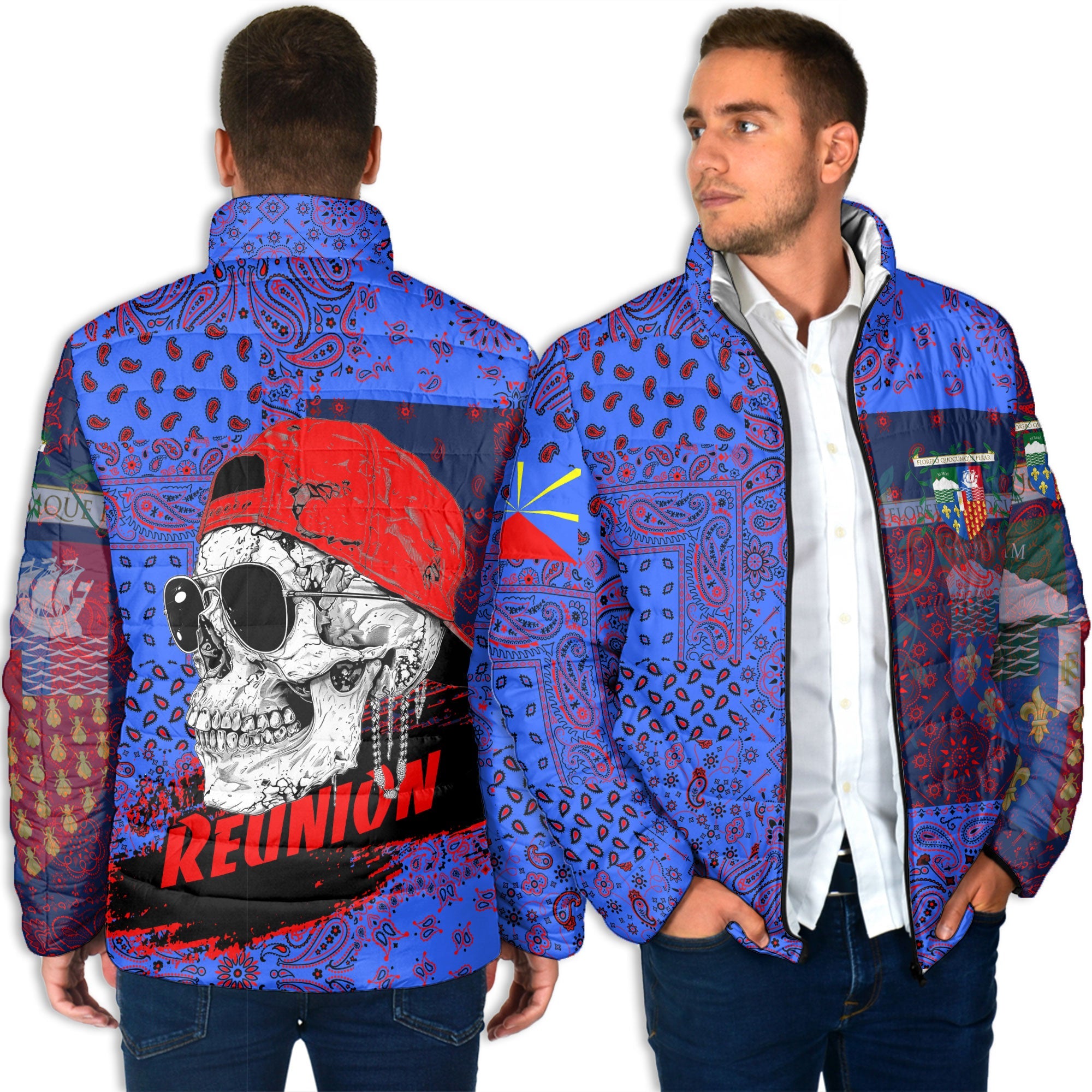 Reunion Men Padded Jacket Paisley Flag And Skull Style 4